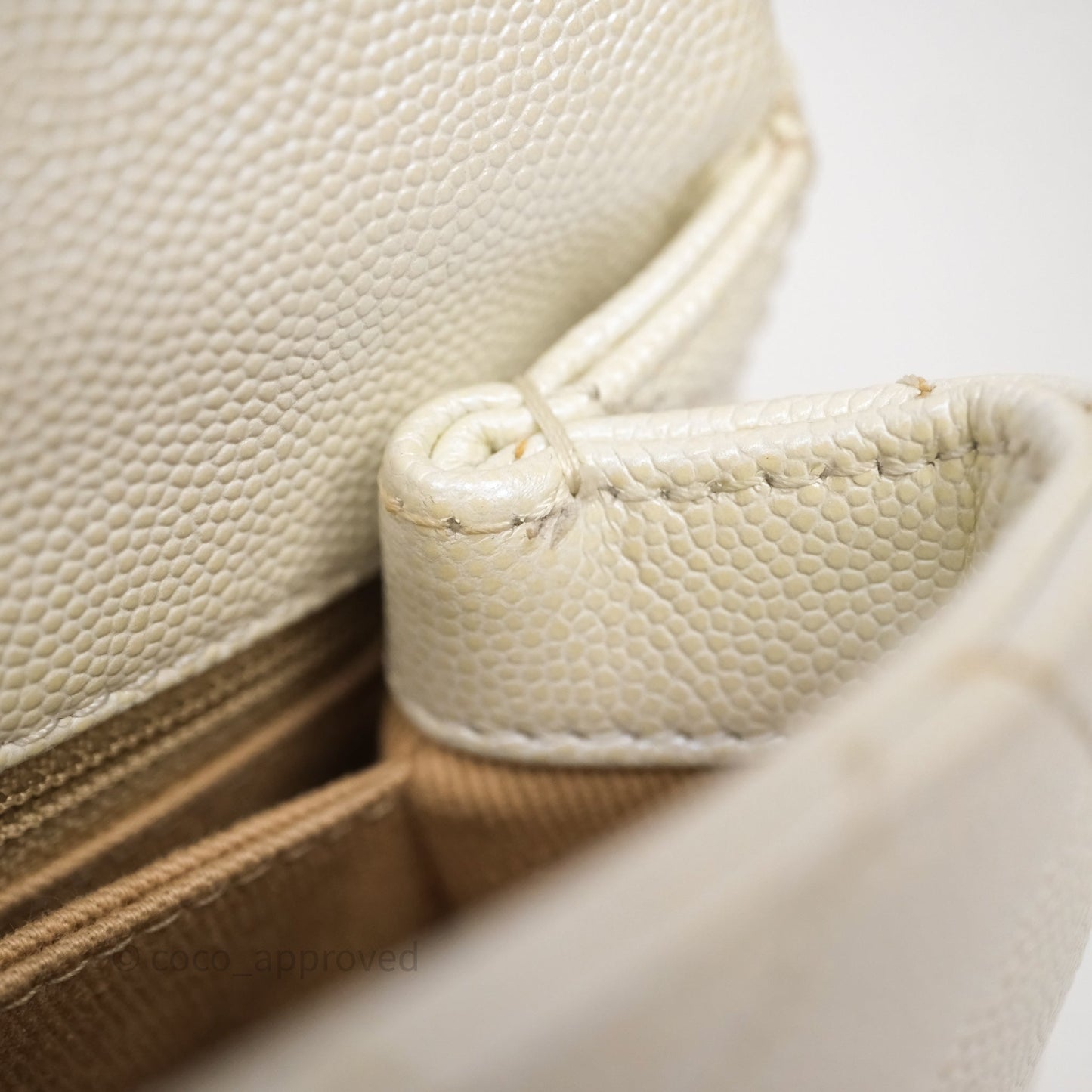 Chanel Mini Coco Handle Quilted Iridescent White Caviar Gold Hardware