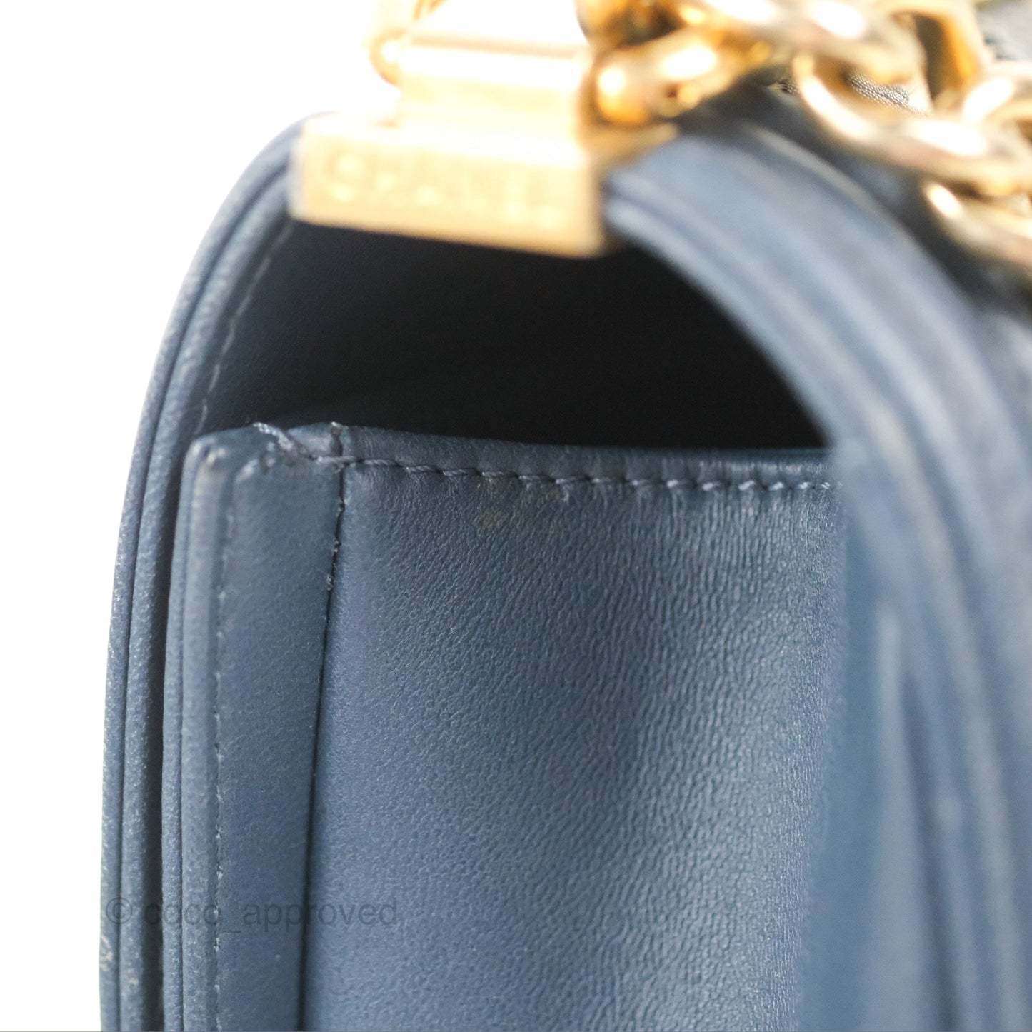Chanel Medium Boy Chevron Braided Fabric Navy Calfskin Aged Gold Hardware