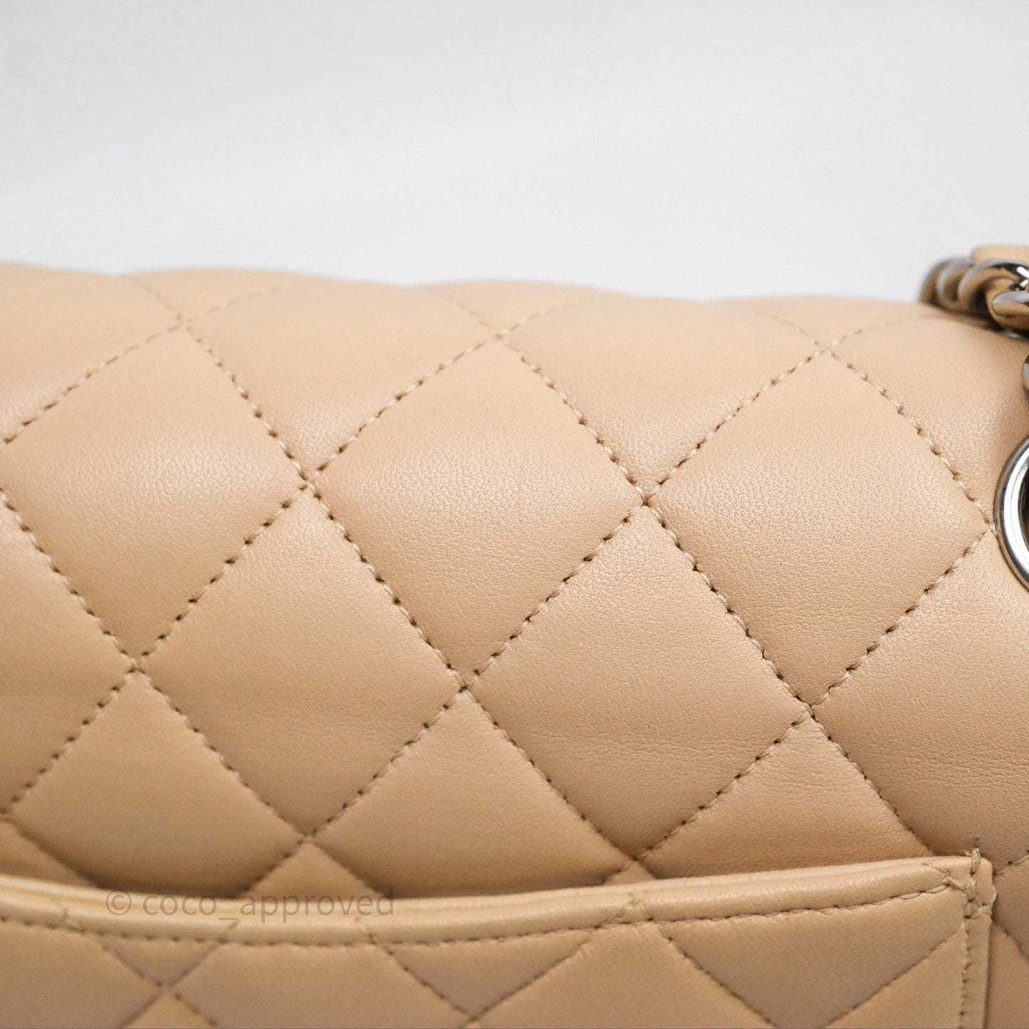 Chanel Classic M/L Medium Flap Quilted Beige Lambskin Silver Hardware