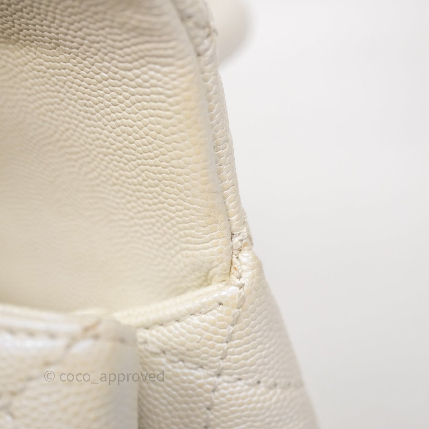 Chanel Mini Coco Handle Quilted Iridescent White Caviar Gold Hardware