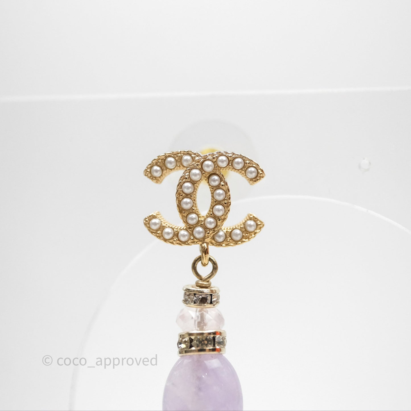 Chanel CC Pearl Drop Crystals & Stone Earrings Gold Tone