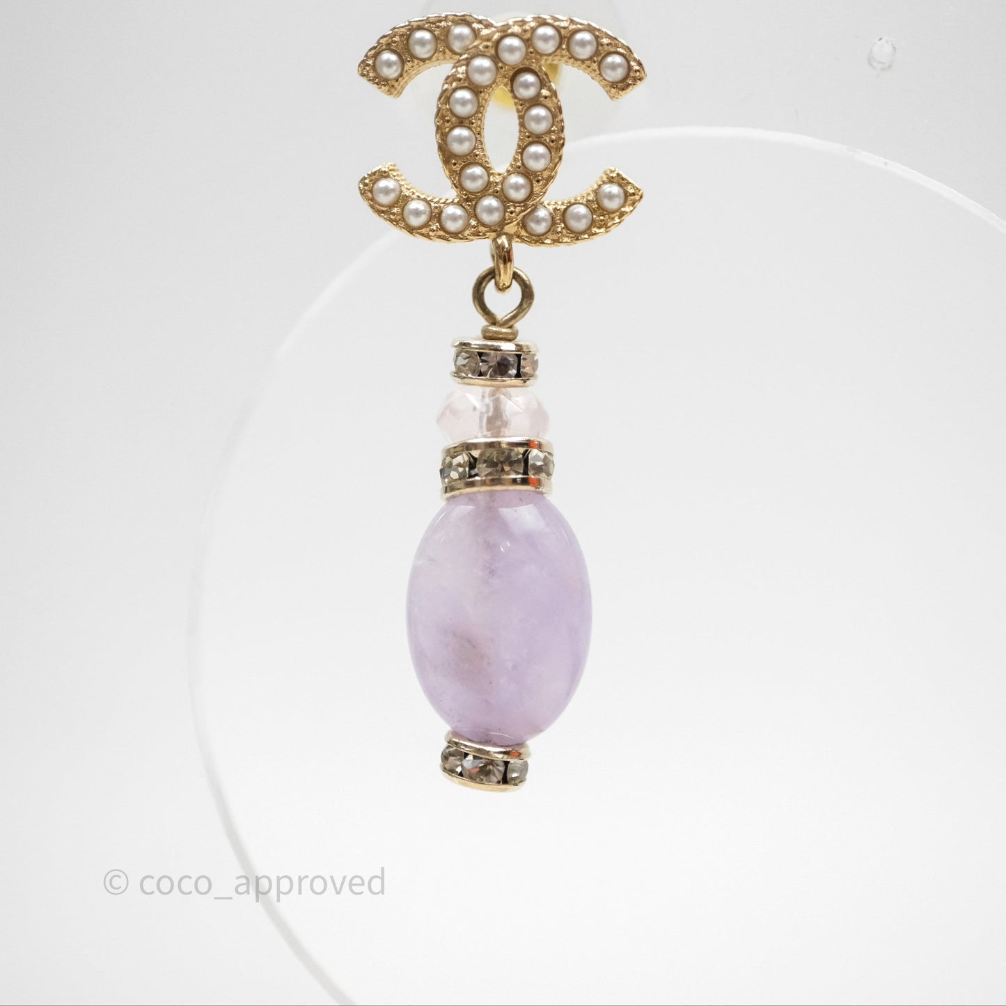 Chanel CC Pearl Drop Crystals & Stone Earrings Gold Tone
