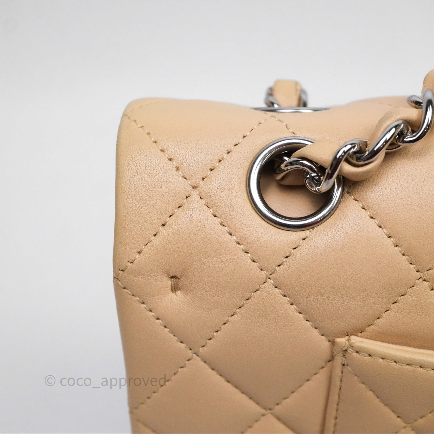 Chanel Classic M/L Medium Flap Quilted Beige Lambskin Silver Hardware