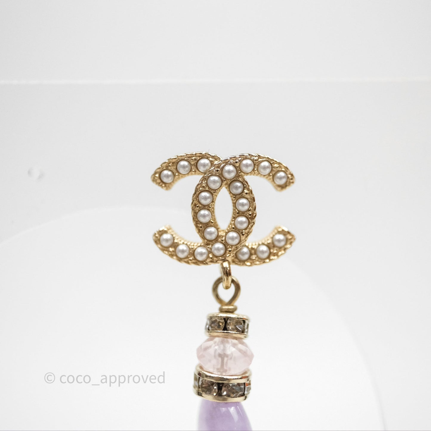 Chanel CC Pearl Drop Crystals & Stone Earrings Gold Tone