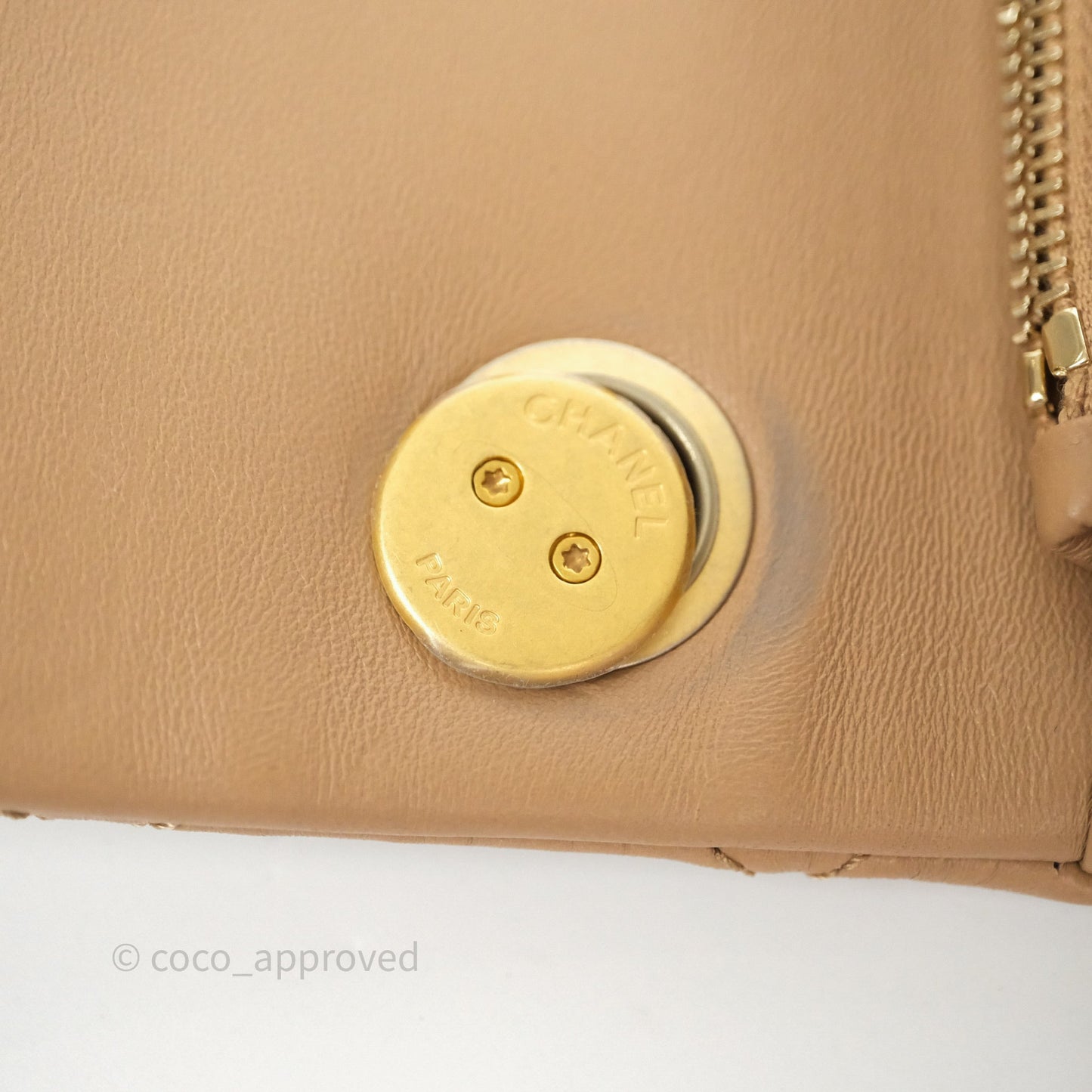 Chanel Medium All Slide Adjustable Chain Flap Beige Lambskin Aged Gold Hardware