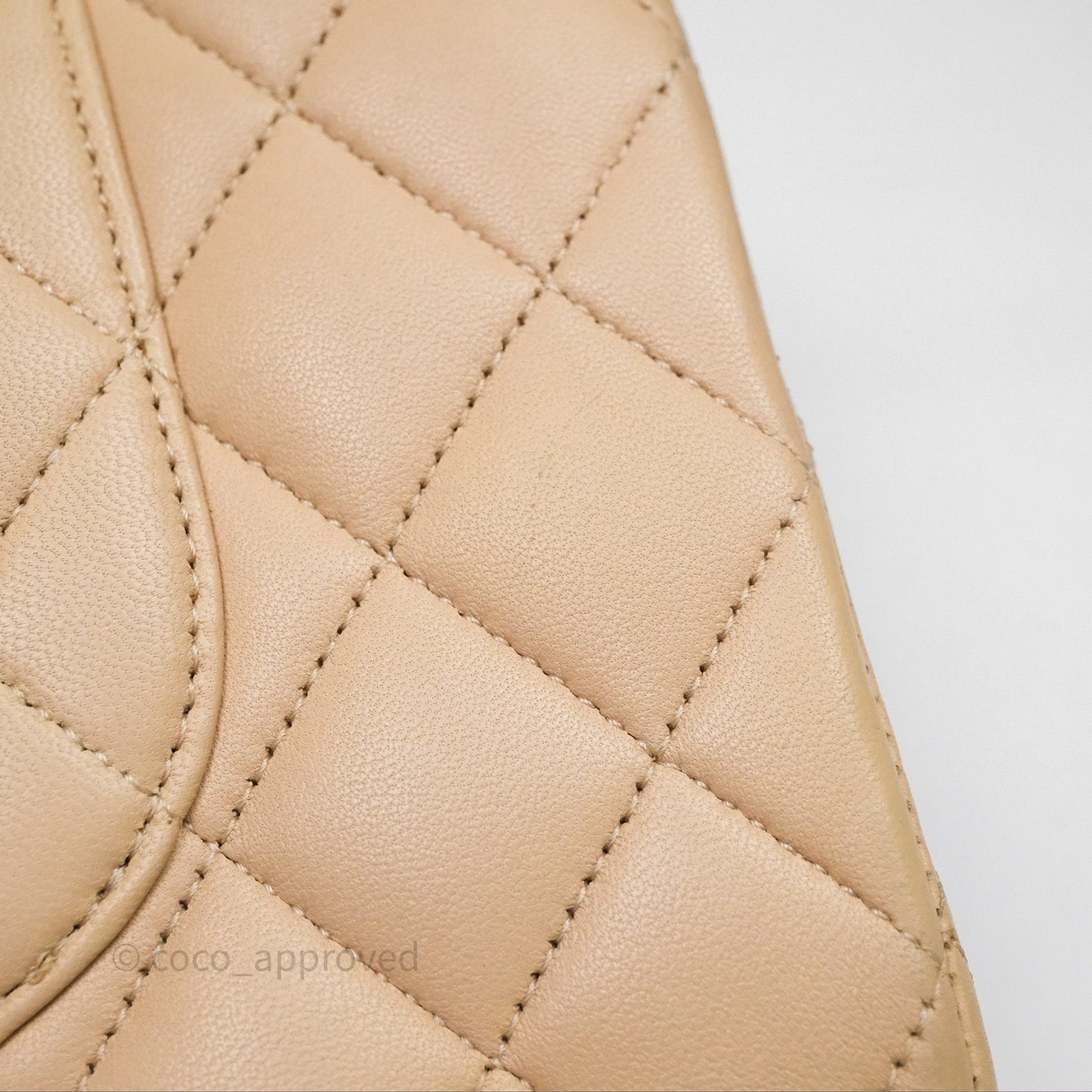 Chanel Classic M/L Medium Flap Quilted Beige Lambskin Silver Hardware