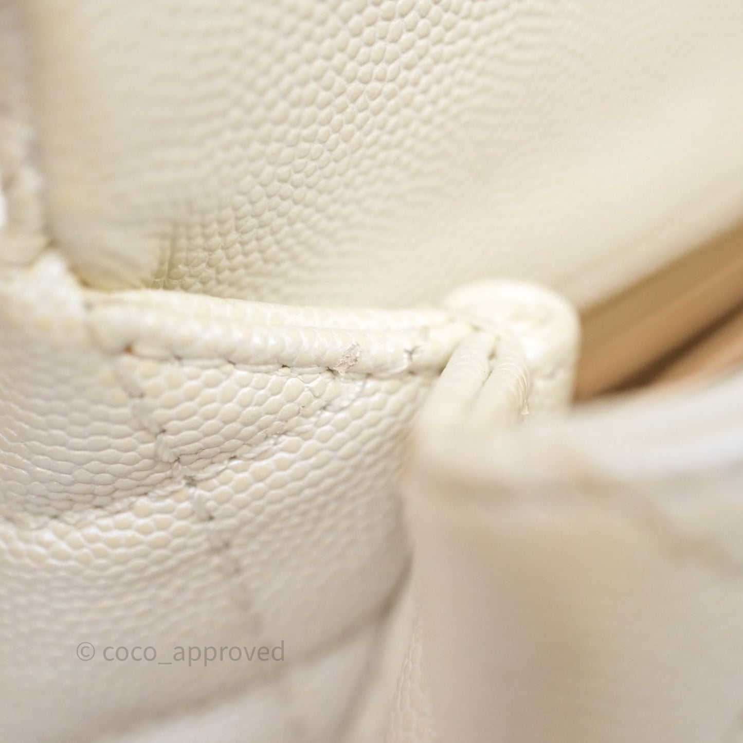 Chanel Mini Coco Handle Quilted Iridescent White Caviar Gold Hardware