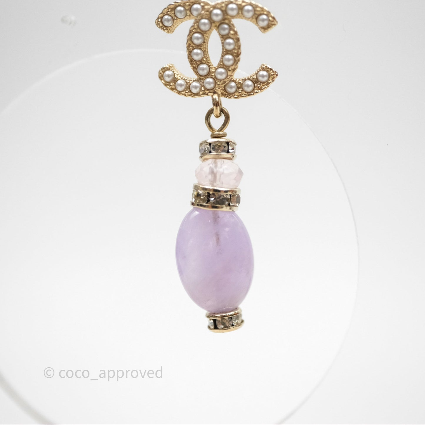 Chanel CC Pearl Drop Crystals & Stone Earrings Gold Tone