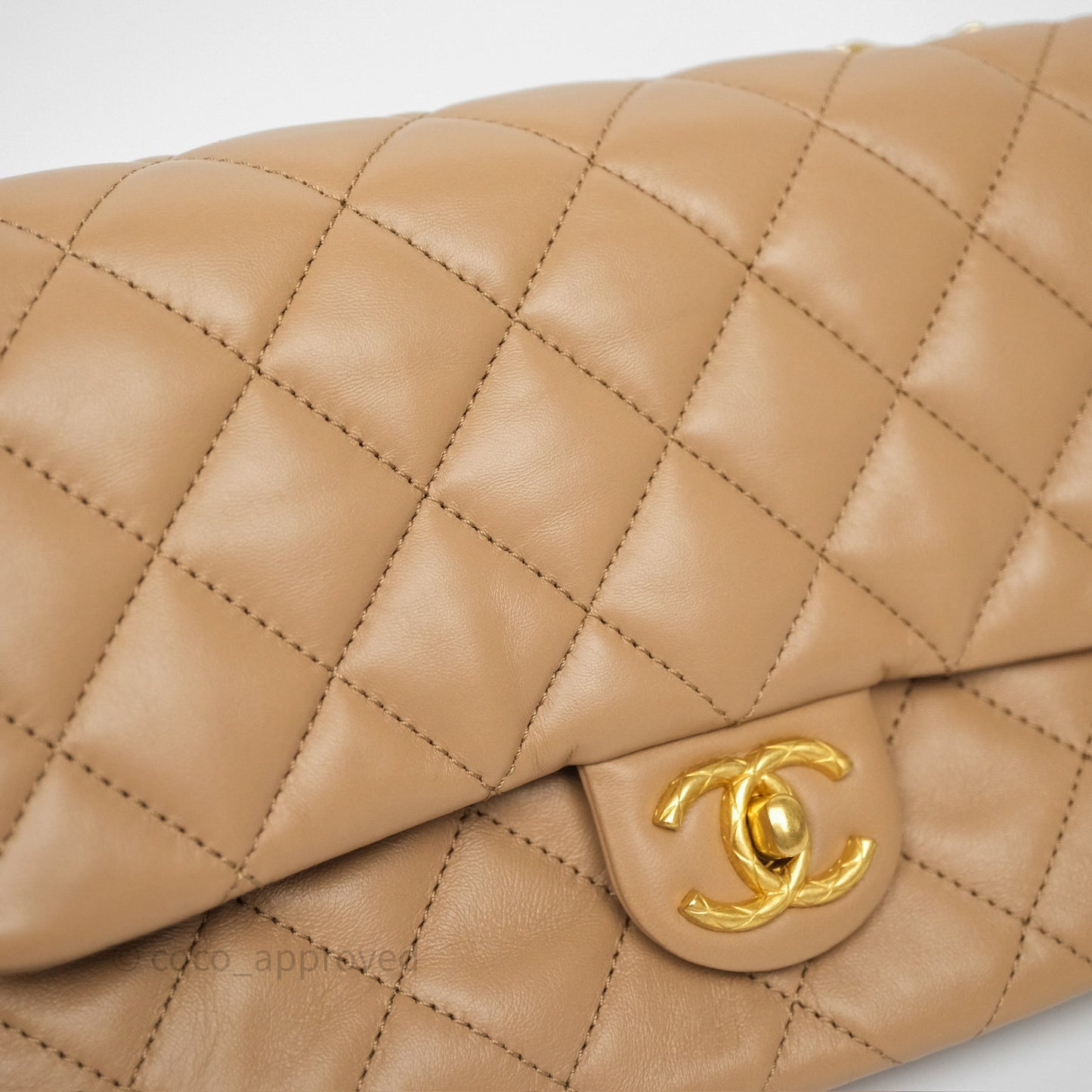 Chanel Medium All Slide Adjustable Chain Flap Beige Lambskin Aged Gold Hardware