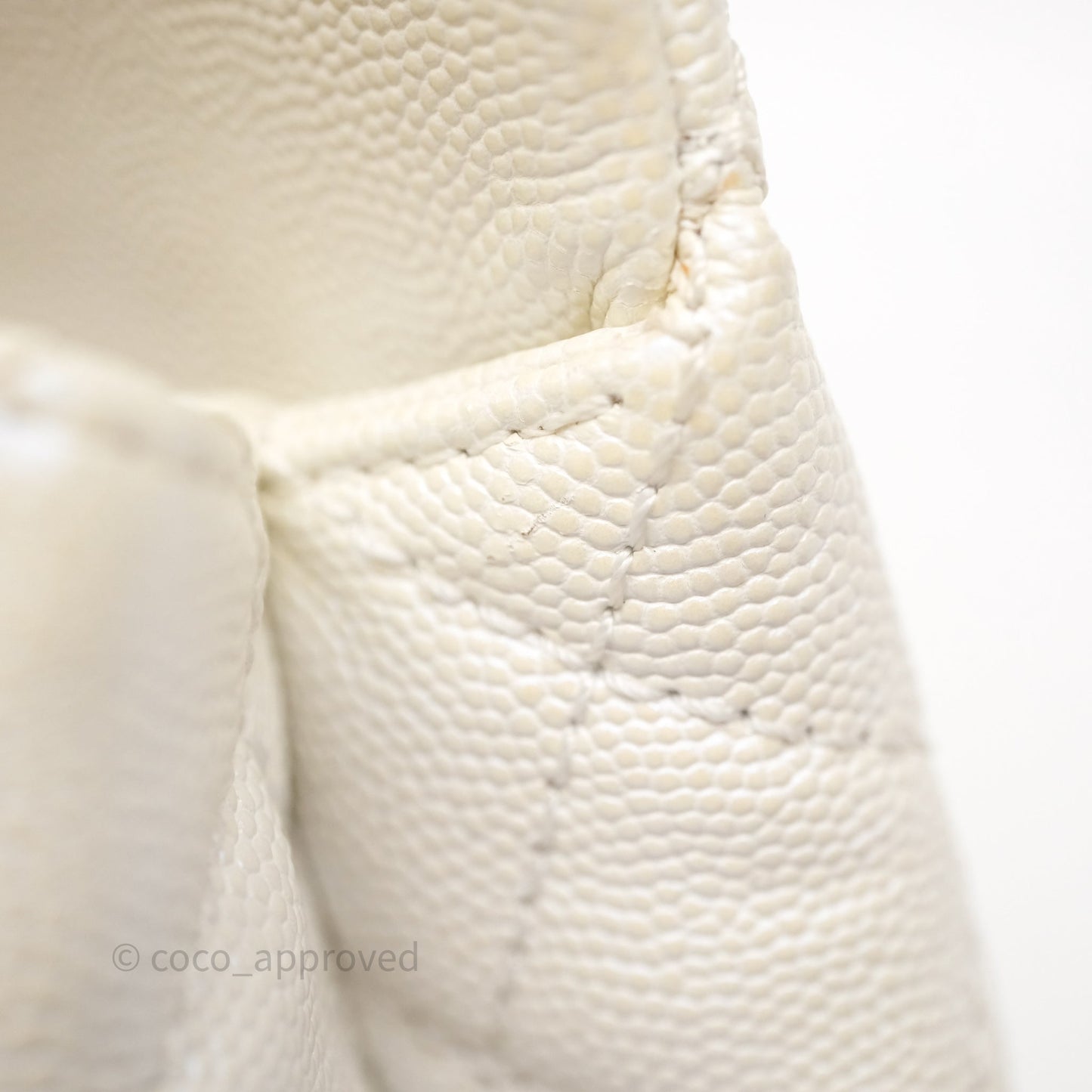 Chanel Mini Coco Handle Quilted Iridescent White Caviar Gold Hardware