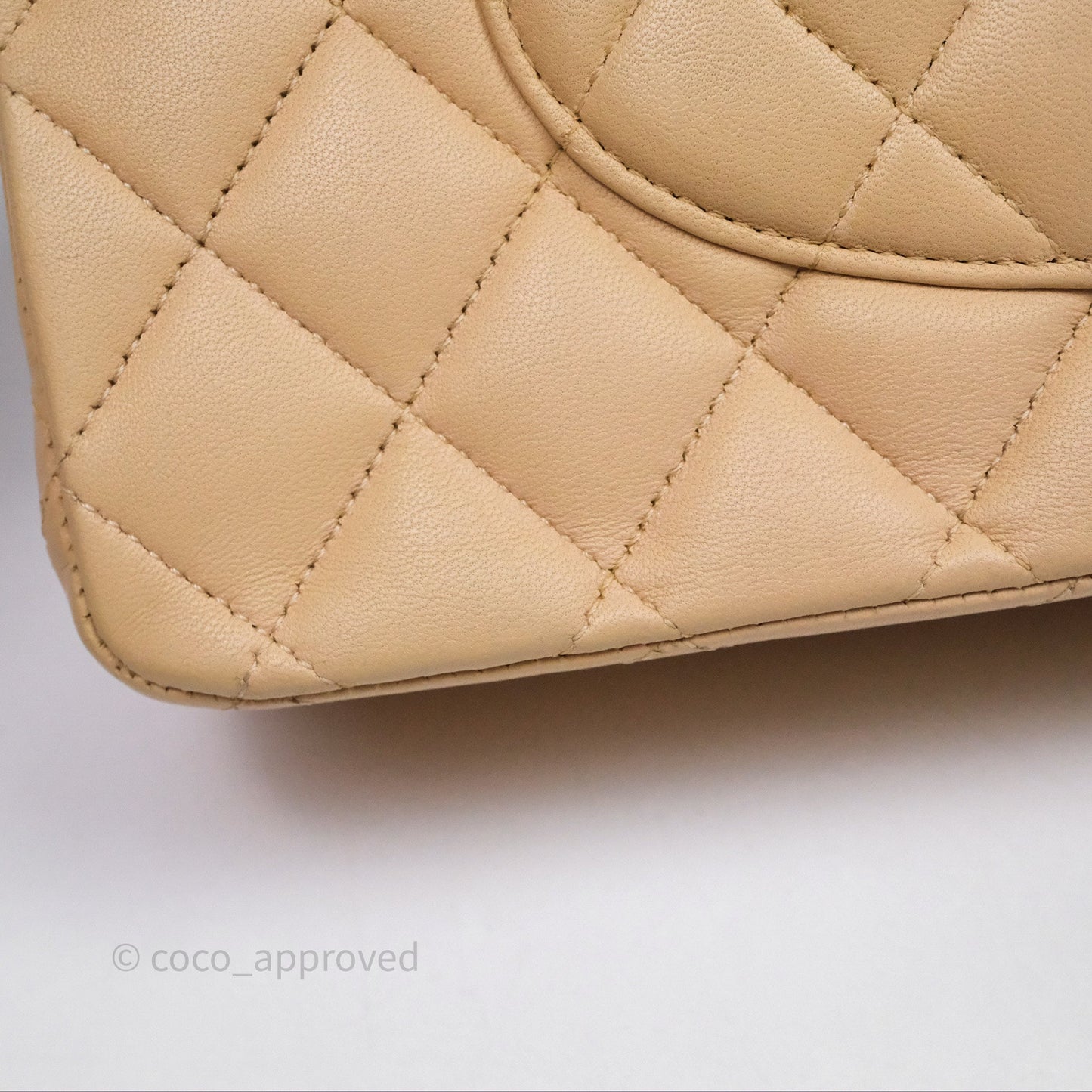 Chanel Classic M/L Medium Flap Quilted Beige Lambskin Silver Hardware