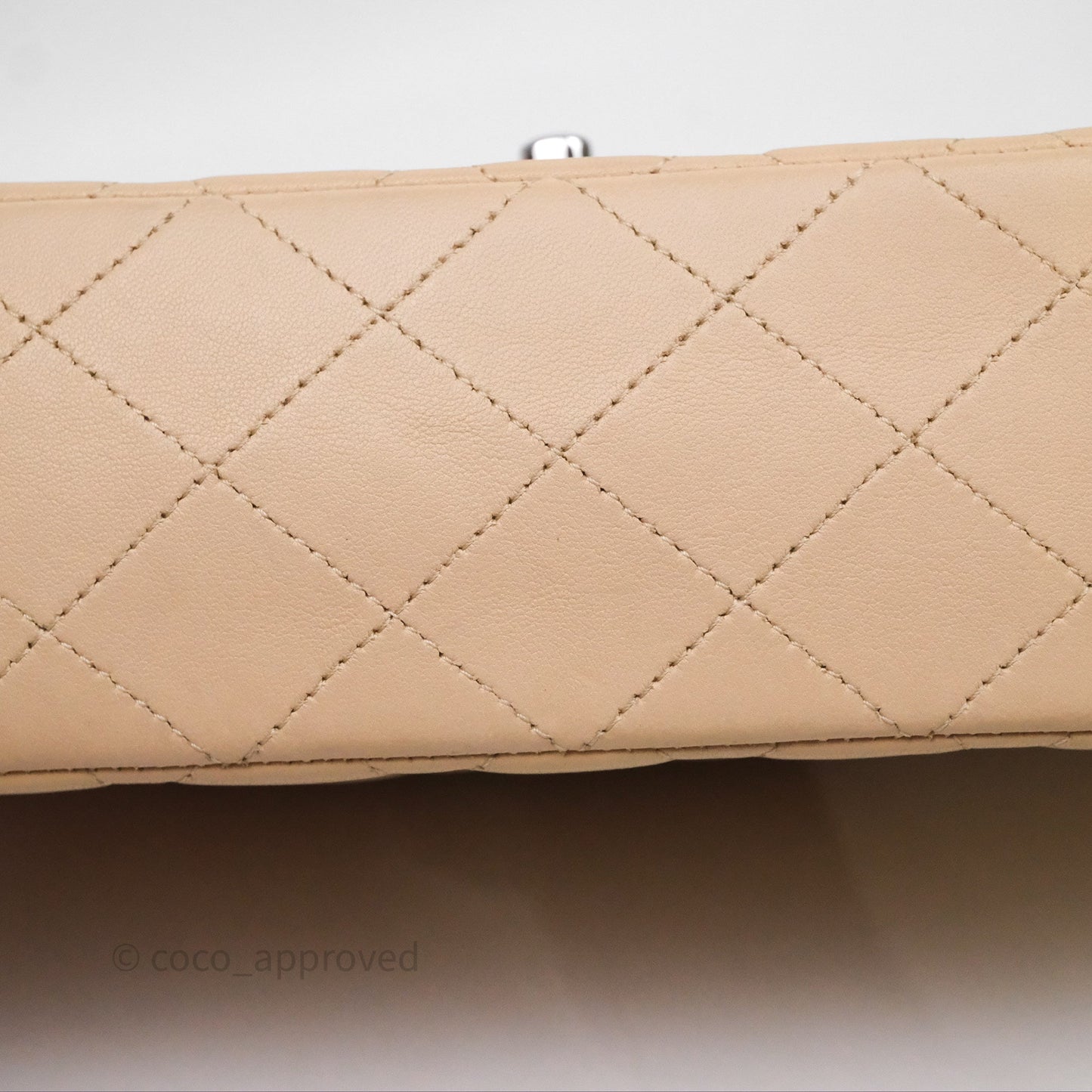 Chanel Classic M/L Medium Flap Quilted Beige Lambskin Silver Hardware