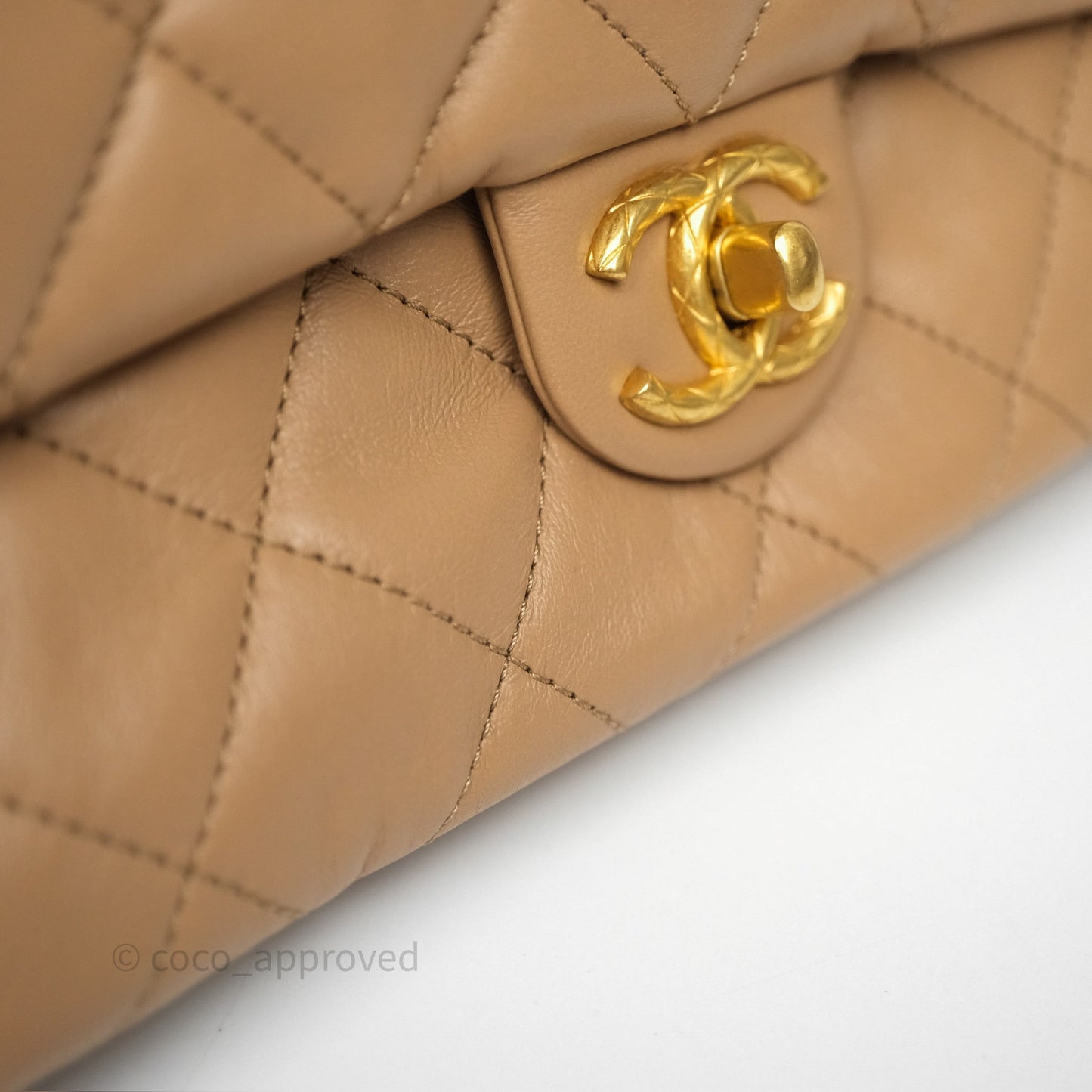 Chanel Medium All Slide Adjustable Chain Flap Beige Lambskin Aged Gold Hardware