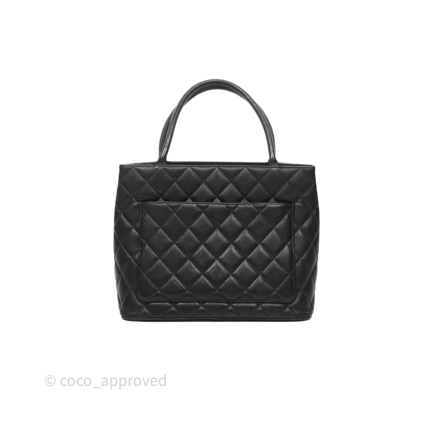 Chanel Vintage Medallion CC Black Caviar Tote Bag Gold Hardware