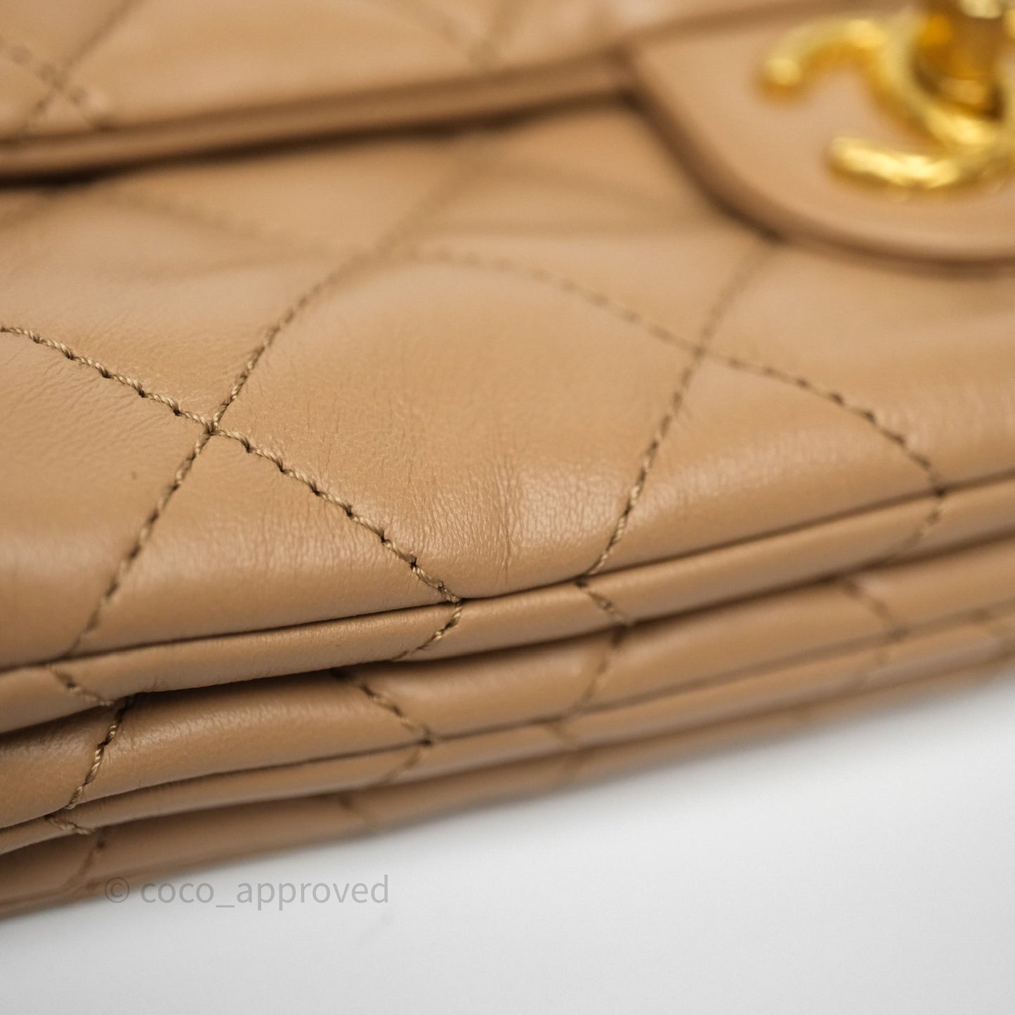 Chanel Medium All Slide Adjustable Chain Flap Beige Lambskin Aged Gold Hardware