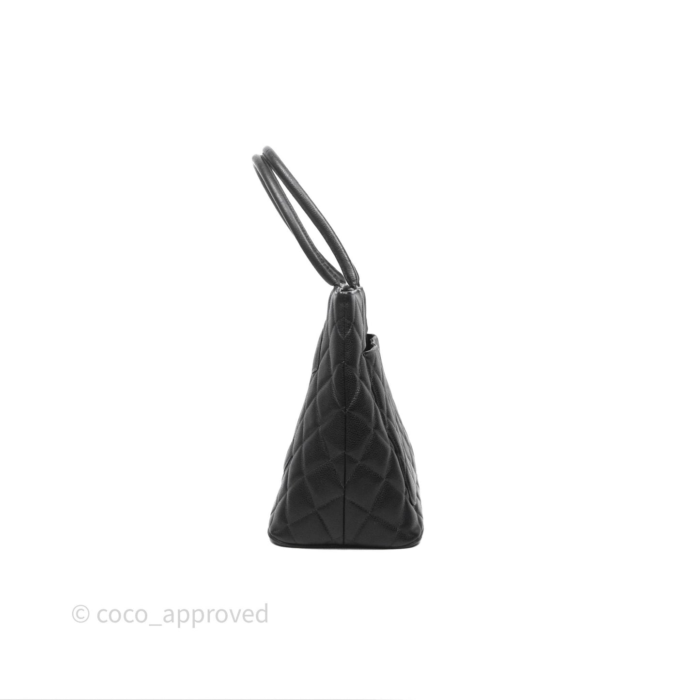 Chanel Vintage Medallion CC Black Caviar Tote Bag Gold Hardware