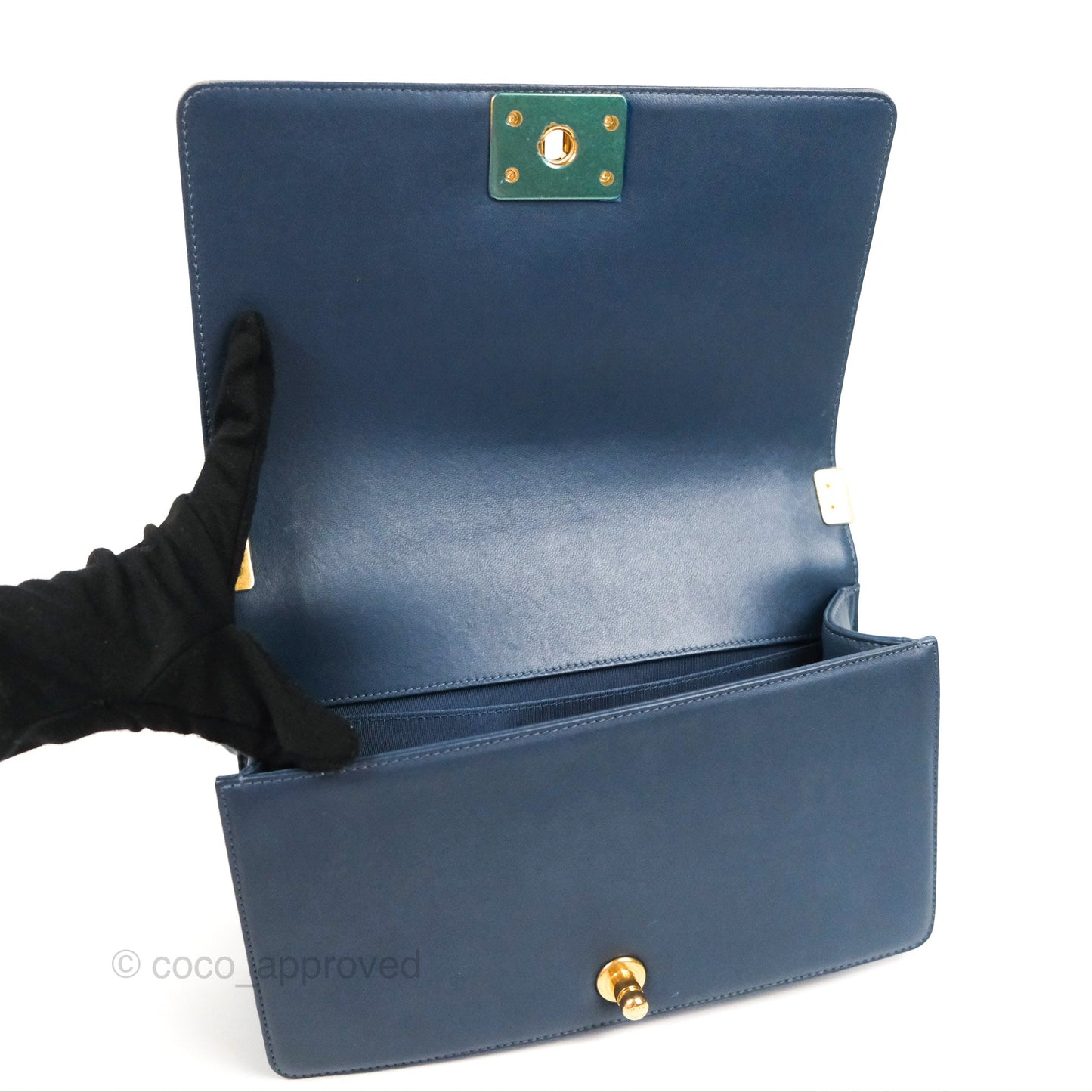Chanel Medium Boy Chevron Braided Fabric Navy Calfskin Aged Gold Hardware