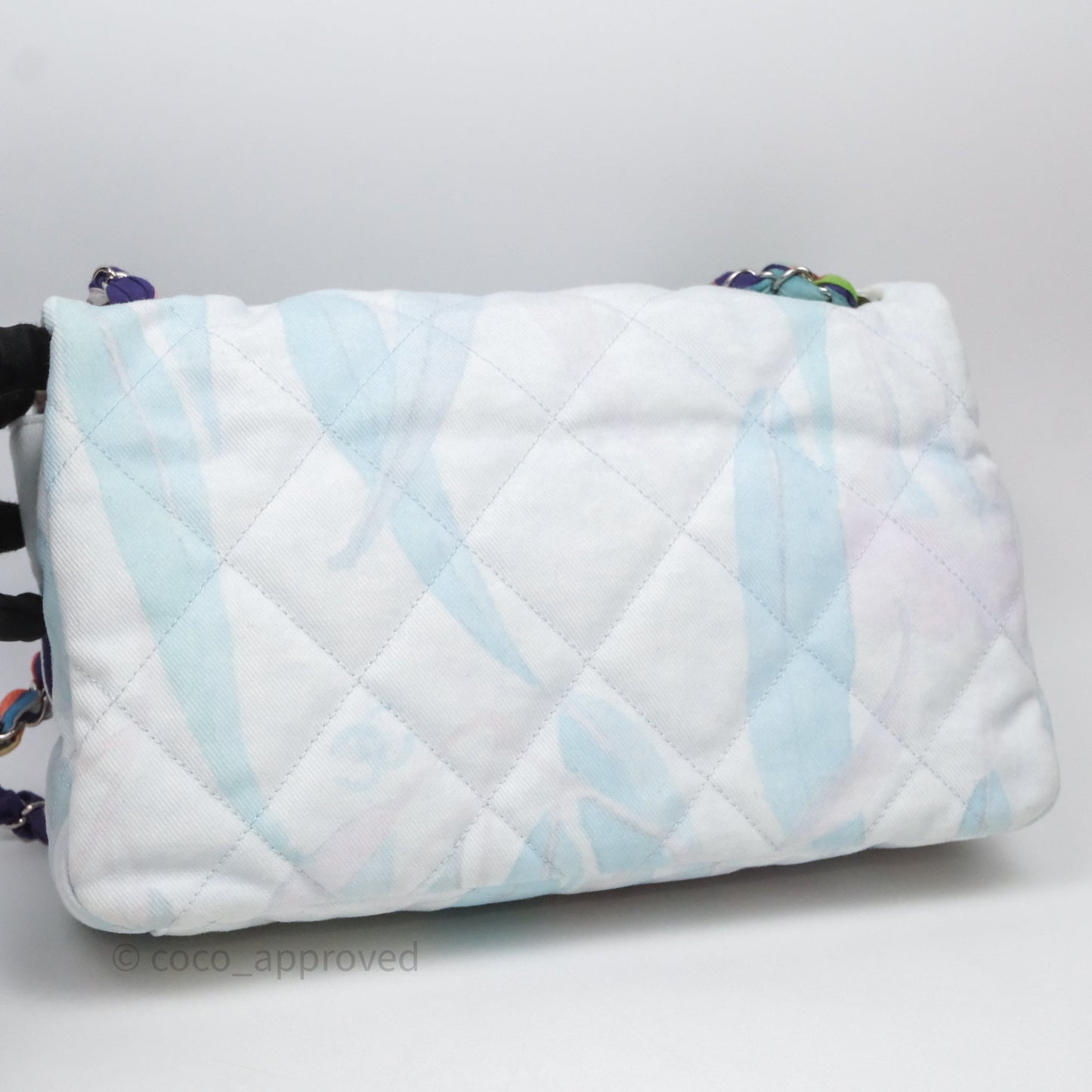Chanel Single Flap Bag Blue Watercolour Denim Silver Hardware