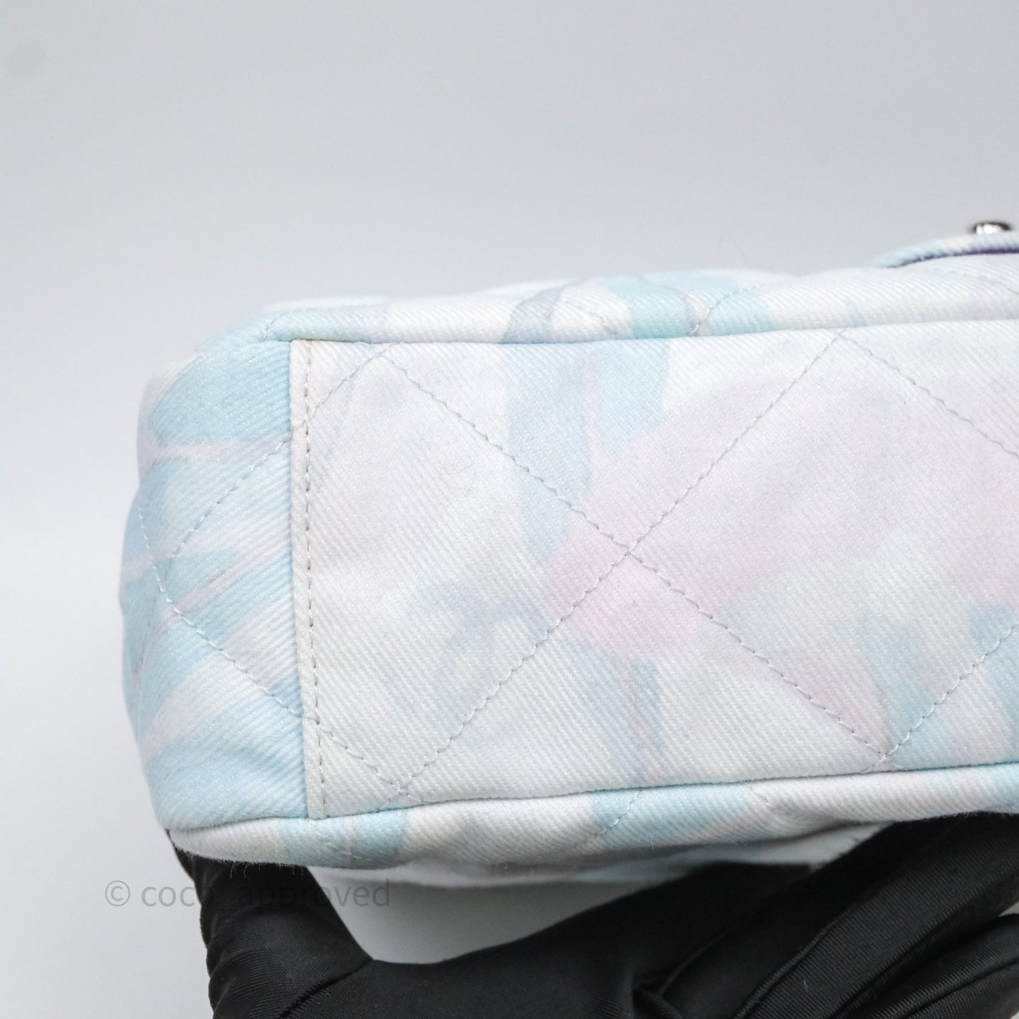 Chanel Single Flap Bag Blue Watercolour Denim Silver Hardware