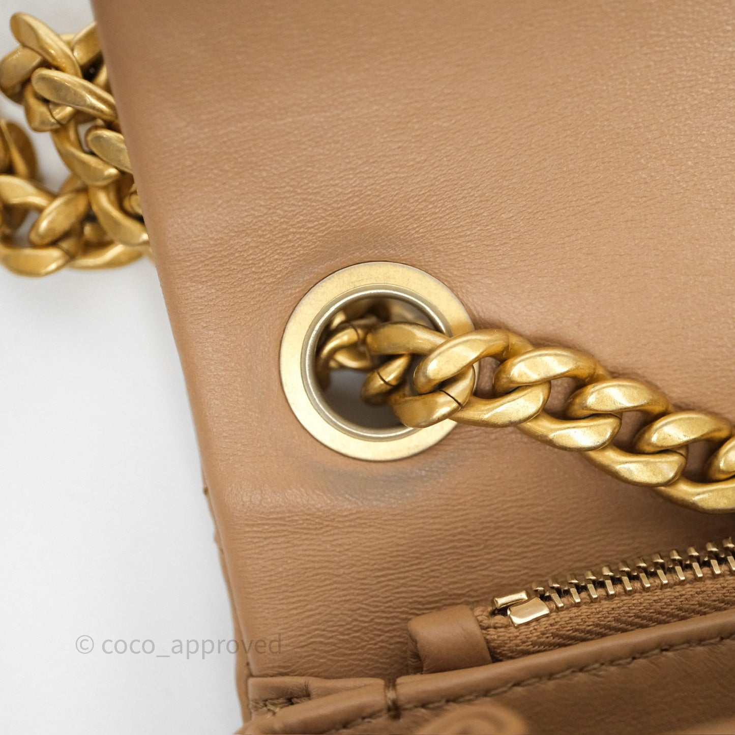 Chanel Medium All Slide Adjustable Chain Flap Beige Lambskin Aged Gold Hardware