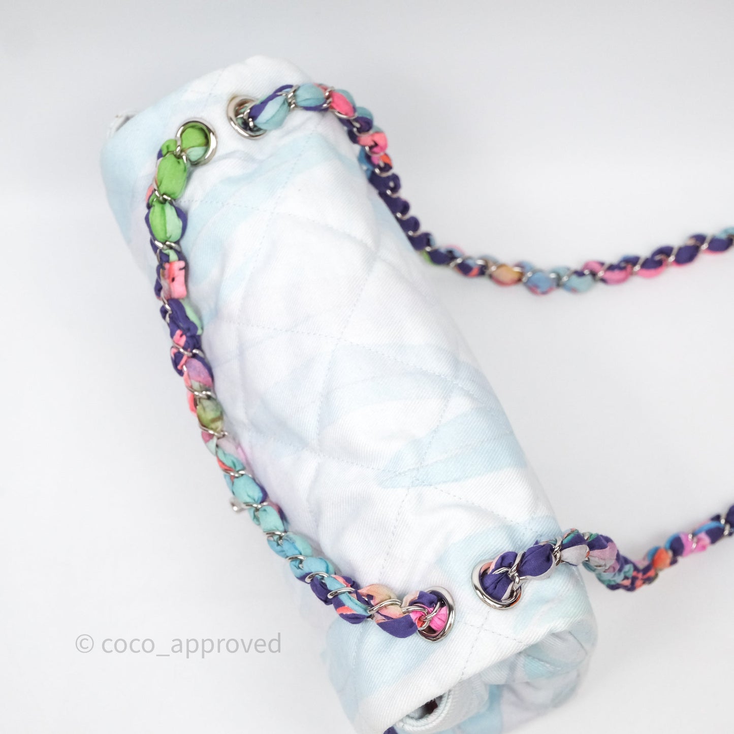 Chanel Single Flap Bag Blue Watercolour Denim Silver Hardware