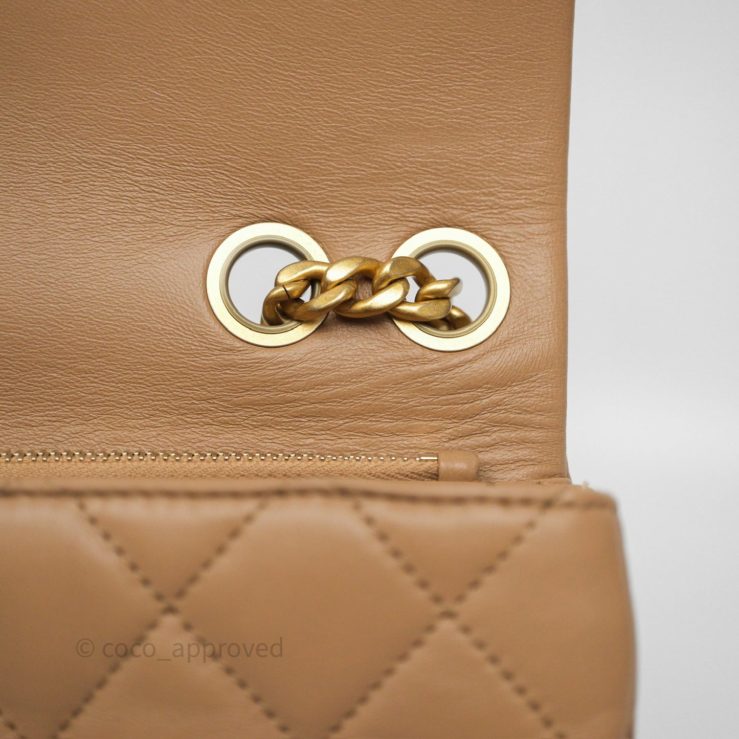 Chanel Medium All Slide Adjustable Chain Flap Beige Lambskin Aged Gold Hardware