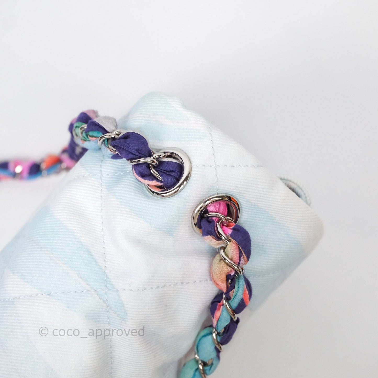 Chanel Single Flap Bag Blue Watercolour Denim Silver Hardware