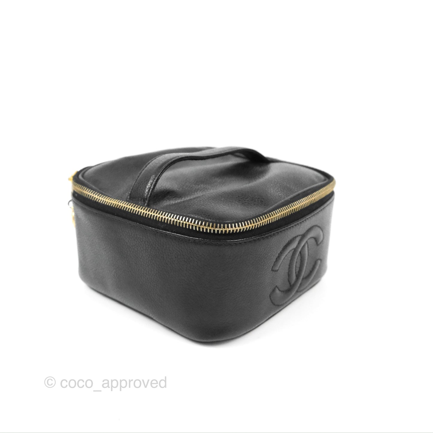 Chanel Vintage Square Vanity Case Black Caviar Gold Hardware