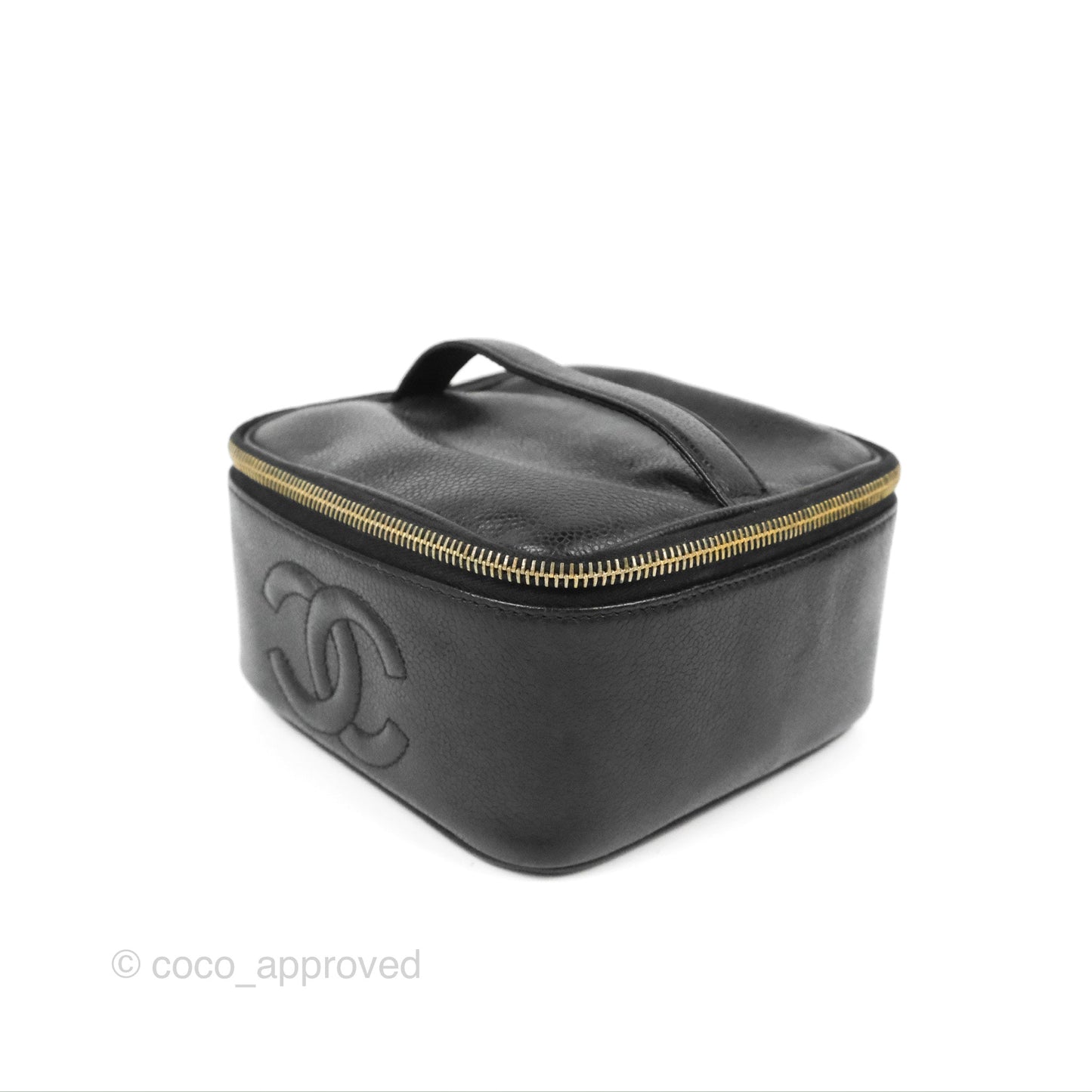 Chanel Vintage Square Vanity Case Black Caviar Gold Hardware