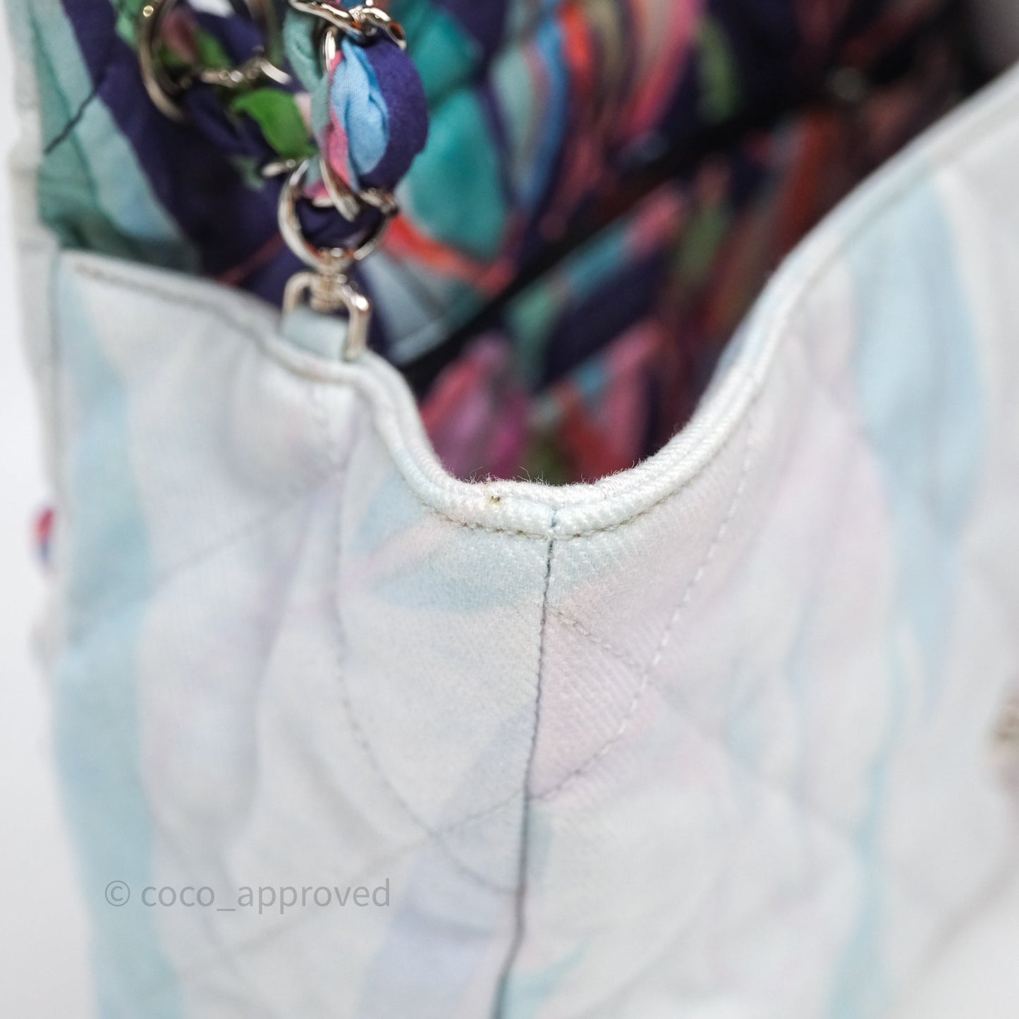 Chanel Single Flap Bag Blue Watercolour Denim Silver Hardware
