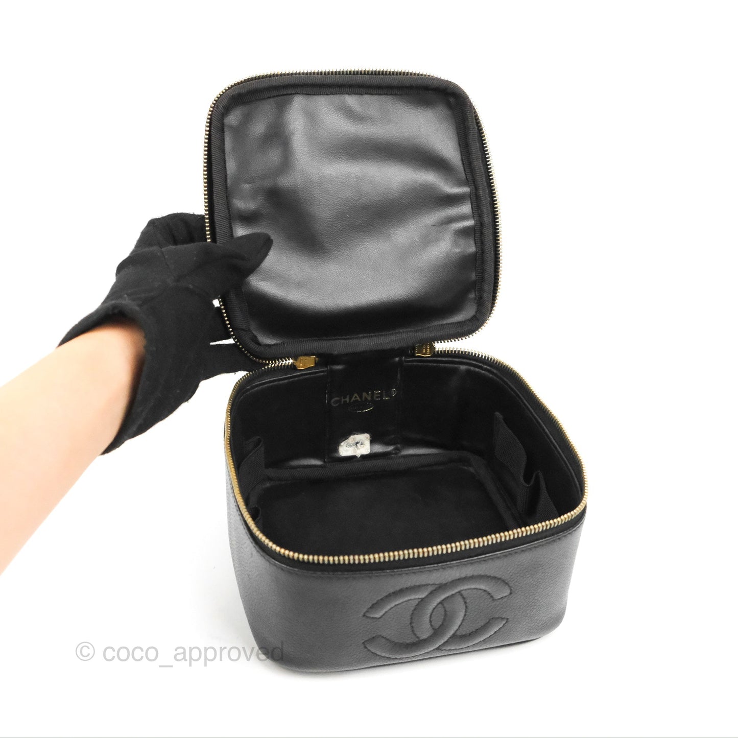 Chanel Vintage Square Vanity Case Black Caviar Gold Hardware