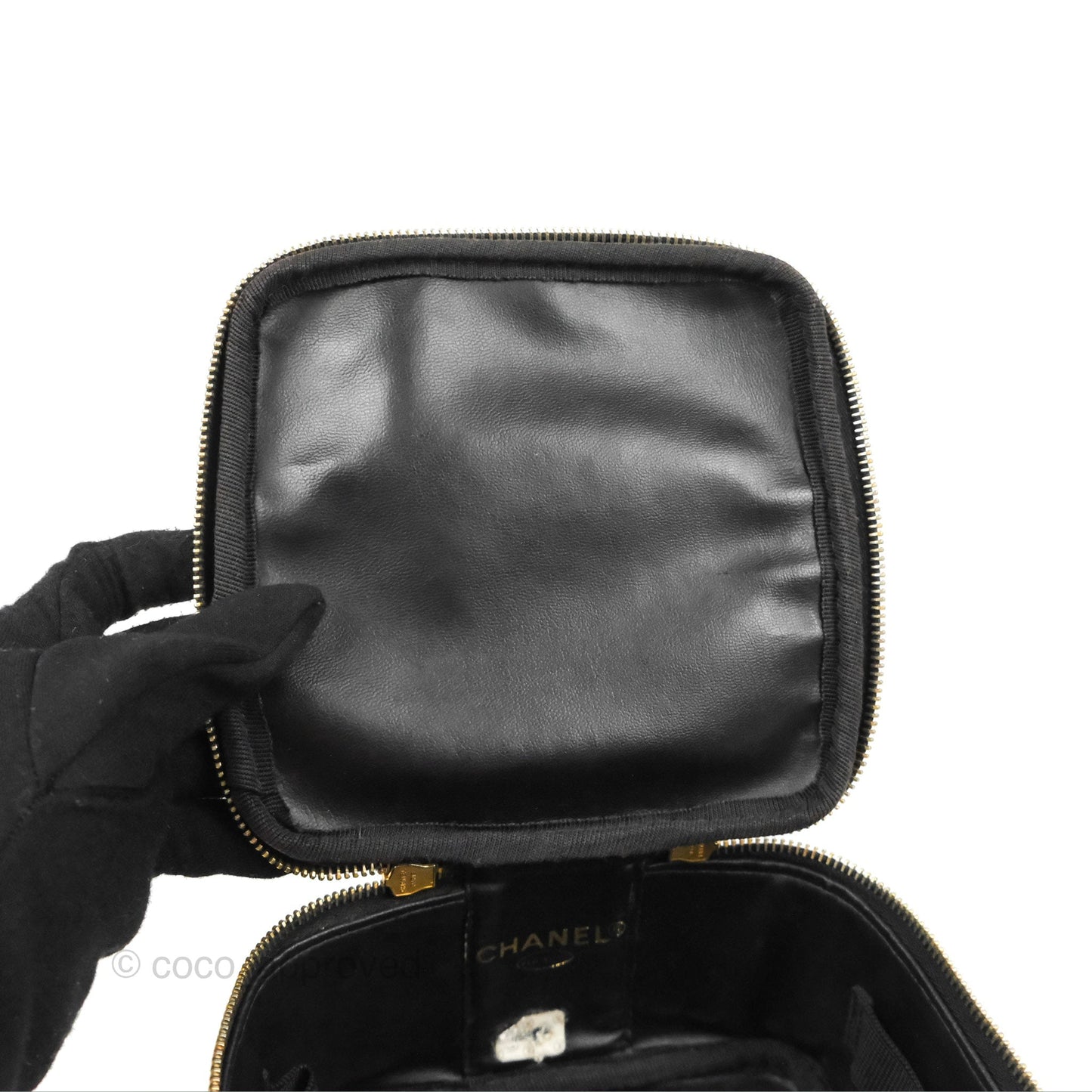 Chanel Vintage Square Vanity Case Black Caviar Gold Hardware