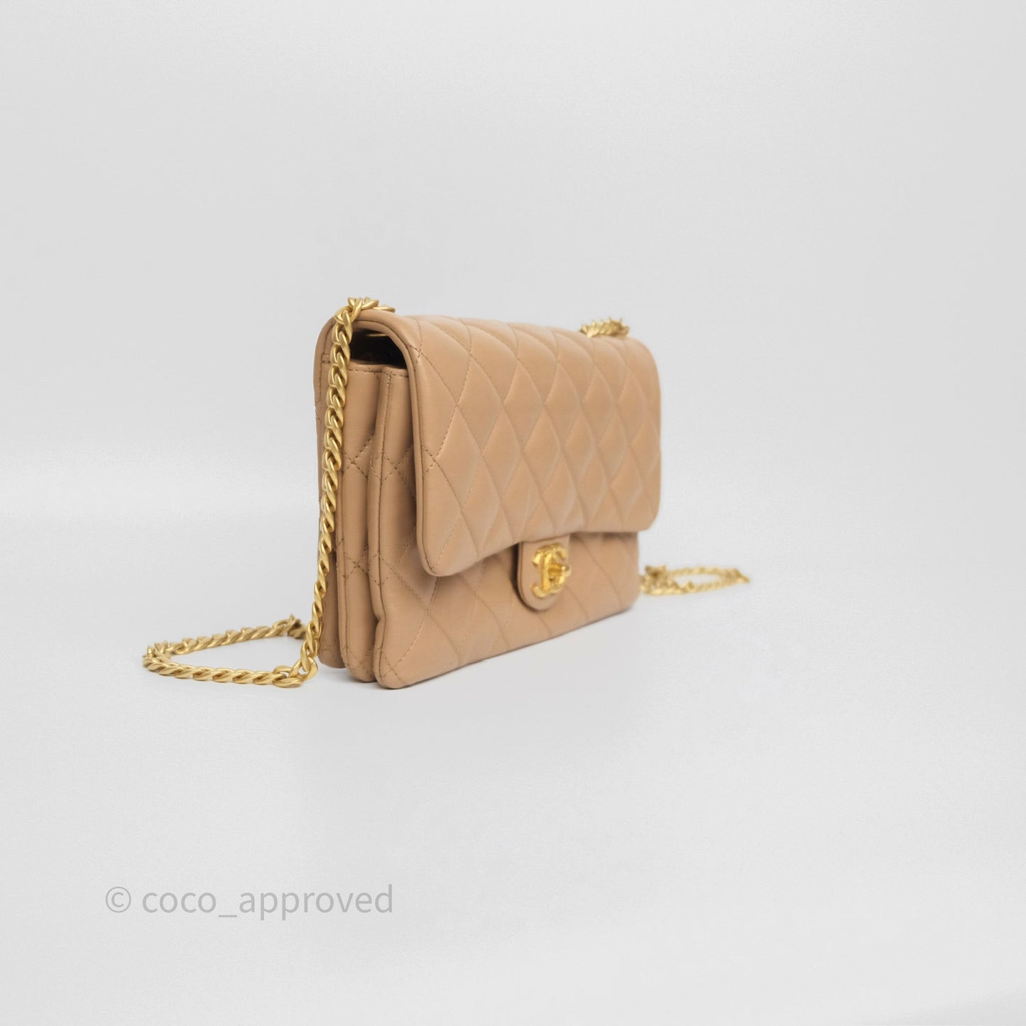 Chanel Medium All Slide Adjustable Chain Flap Beige Lambskin Aged Gold Hardware