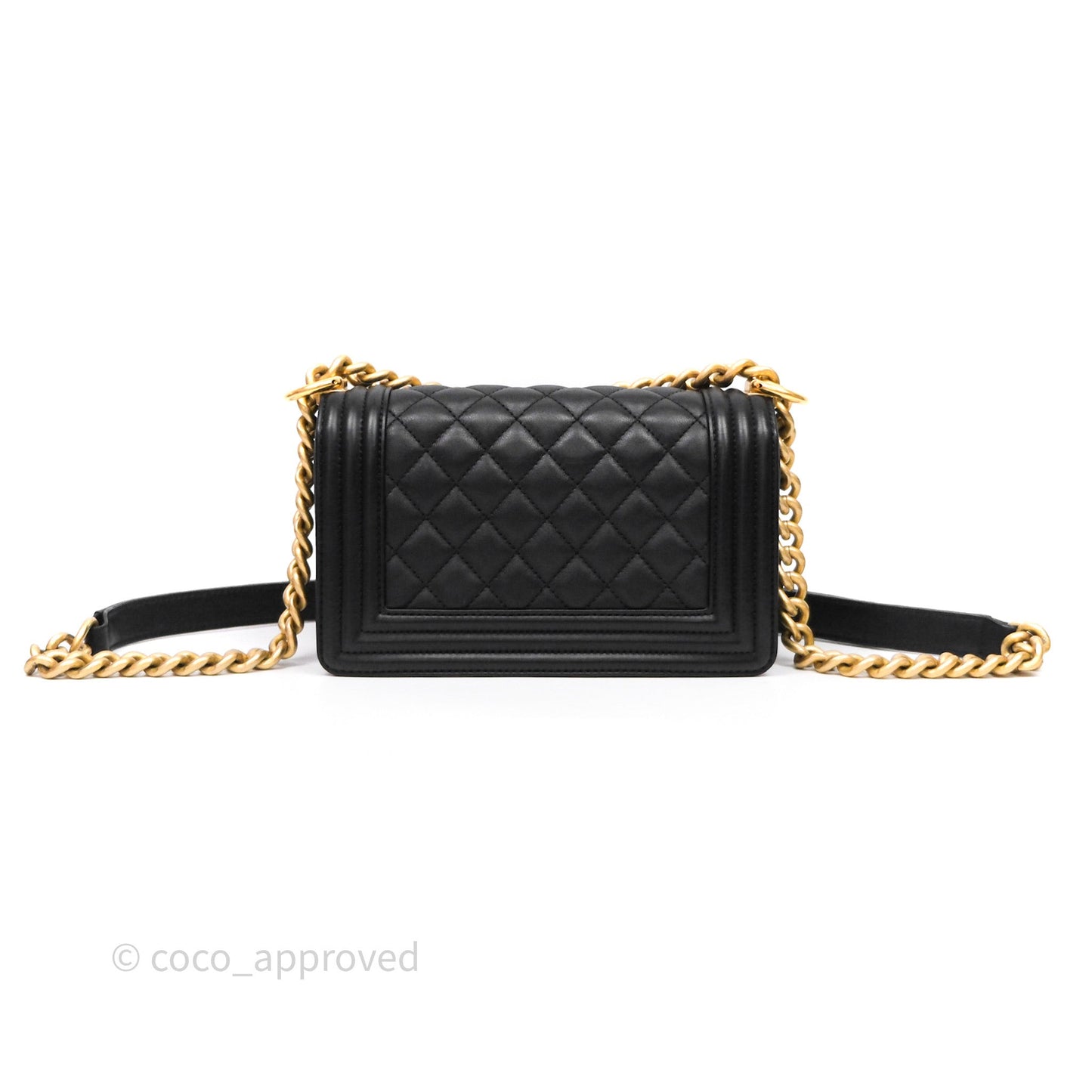 Chanel Small Boy Quilted Black Calfskin Aged Gold Hardware