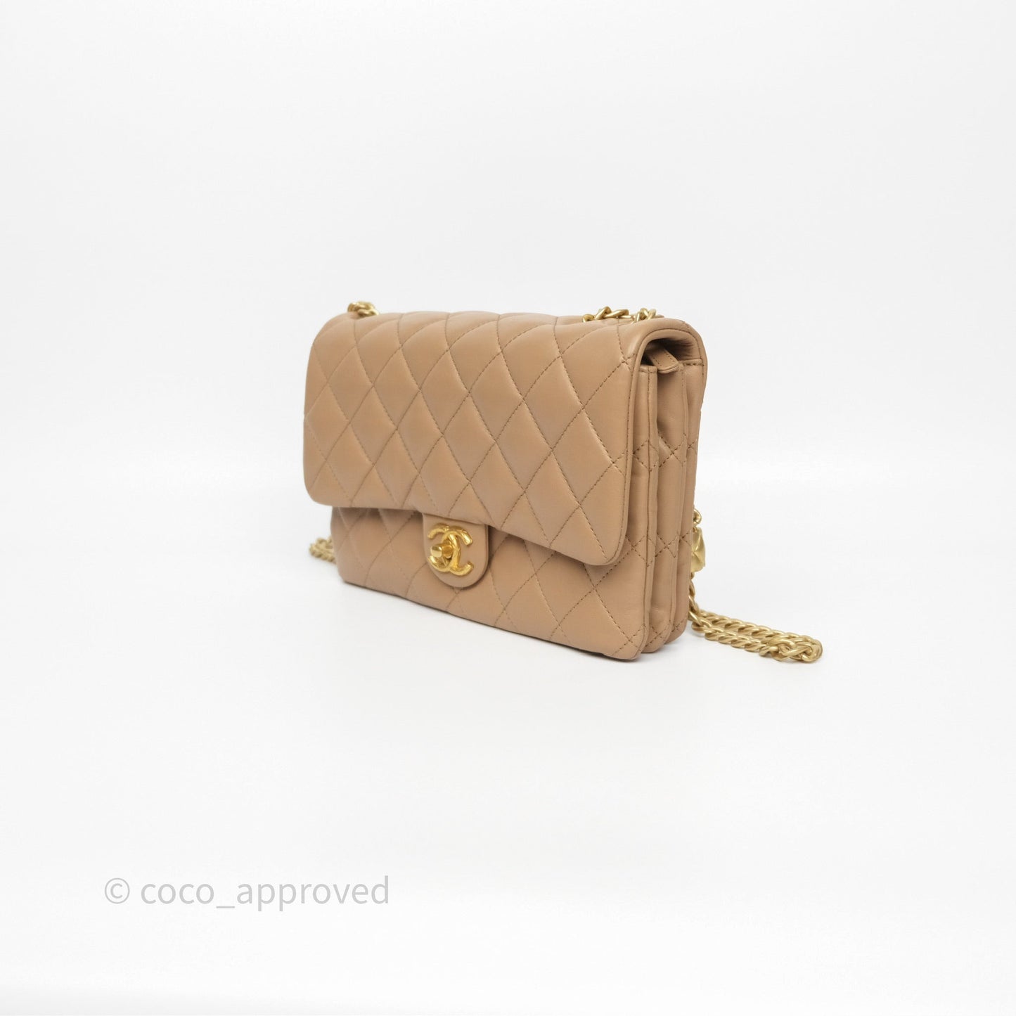 Chanel Medium All Slide Adjustable Chain Flap Beige Lambskin Aged Gold Hardware