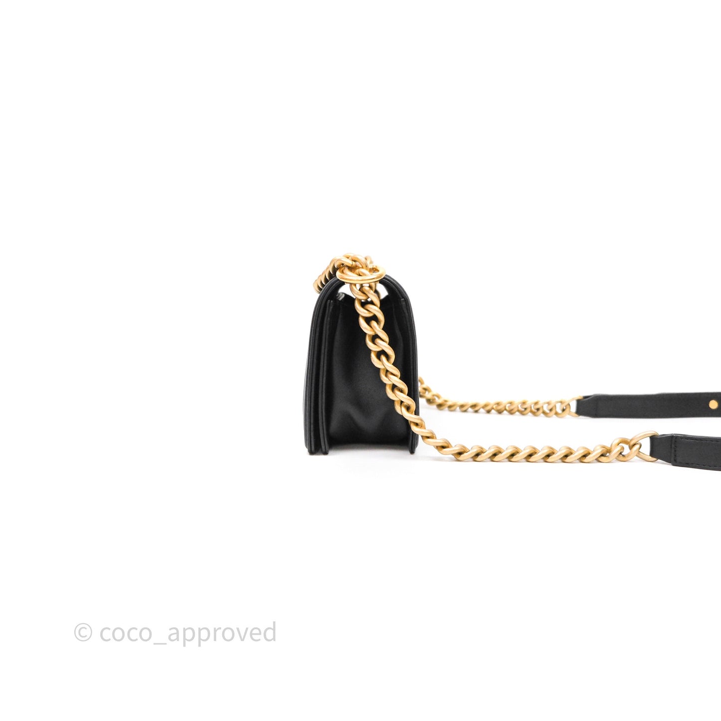 Chanel Small Boy Quilted Black Calfskin Aged Gold Hardware