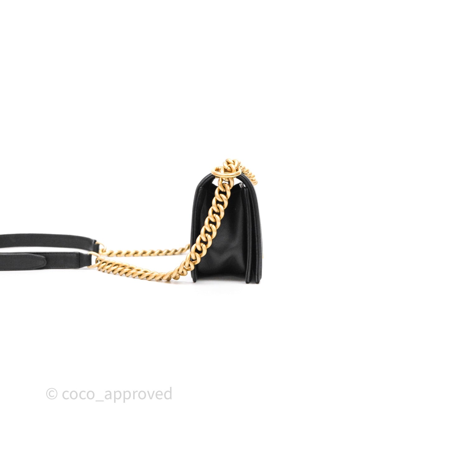 Chanel Small Boy Quilted Black Calfskin Aged Gold Hardware