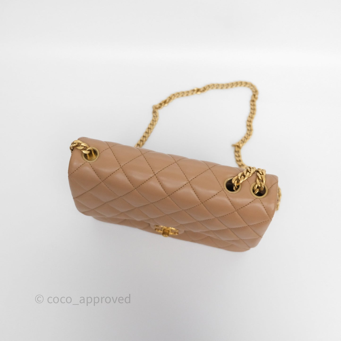 Chanel Medium All Slide Adjustable Chain Flap Beige Lambskin Aged Gold Hardware