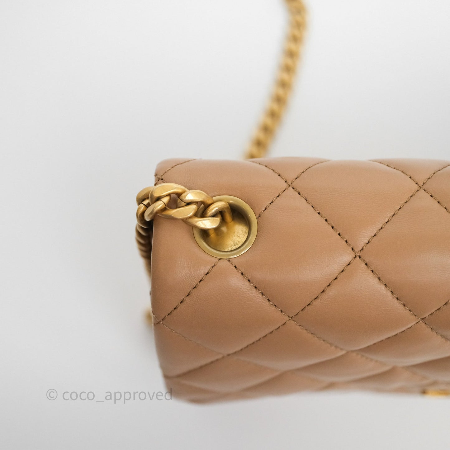 Chanel Medium All Slide Adjustable Chain Flap Beige Lambskin Aged Gold Hardware