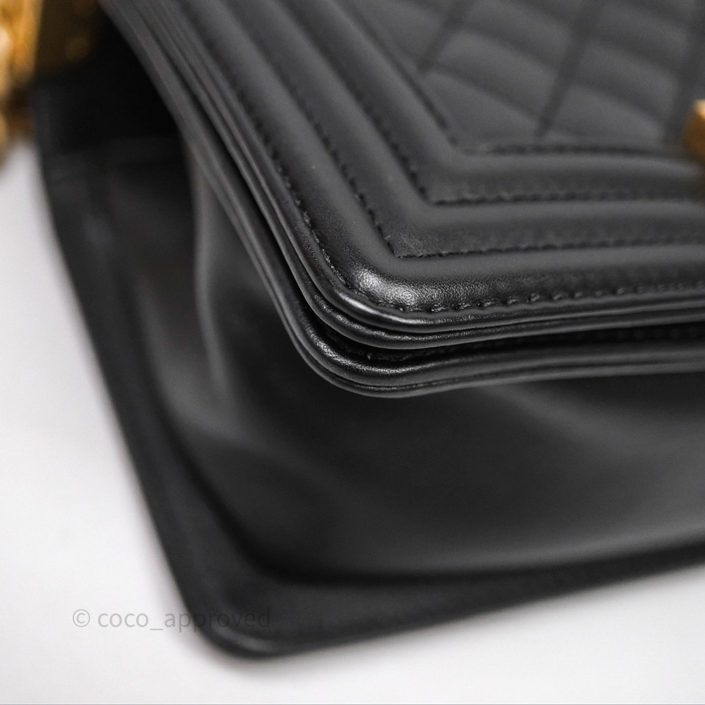 Chanel Small Boy Quilted Black Calfskin Aged Gold Hardware