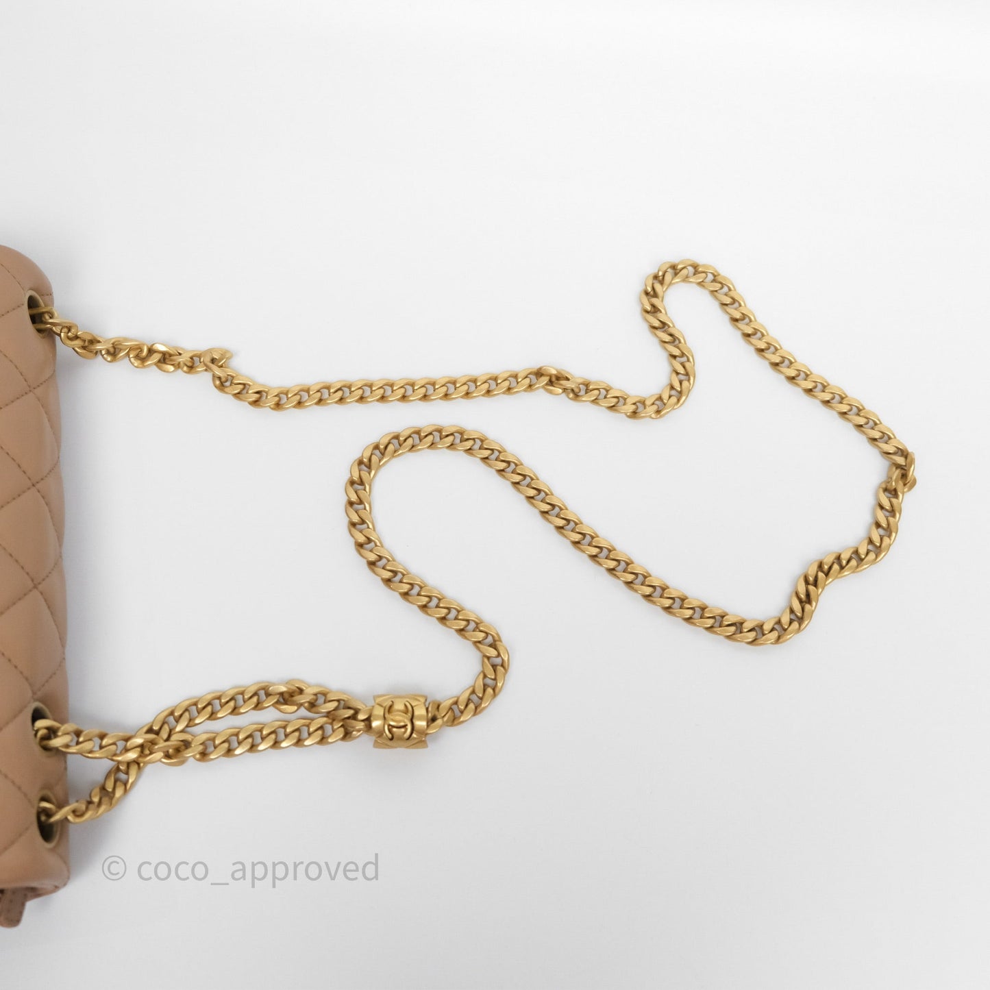 Chanel Medium All Slide Adjustable Chain Flap Beige Lambskin Aged Gold Hardware