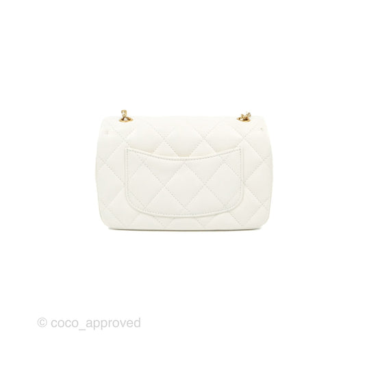 Chanel Mini Flap Bag With Heart CC Charm White Lambskin Aged Gold Hardware