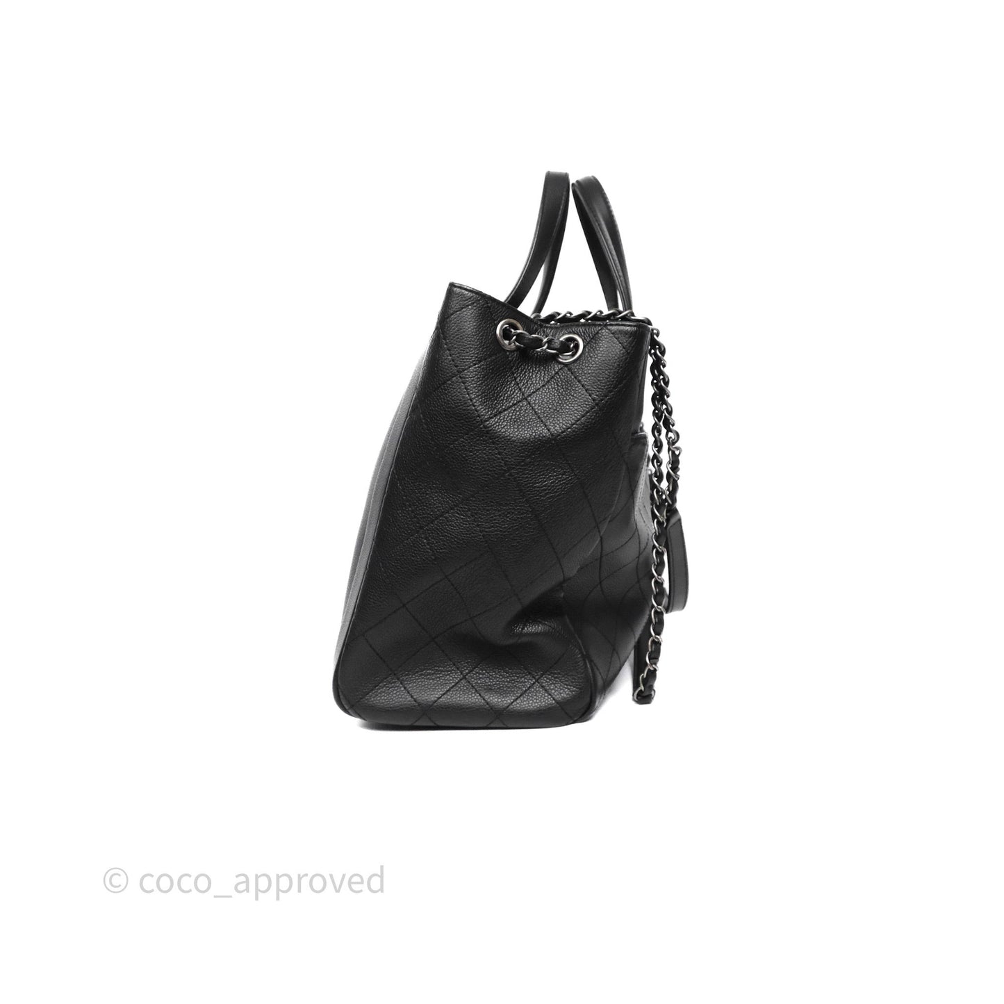 Chanel Shopping Tote Bag with Top Handle Black Caviar Ruthenium Hardware