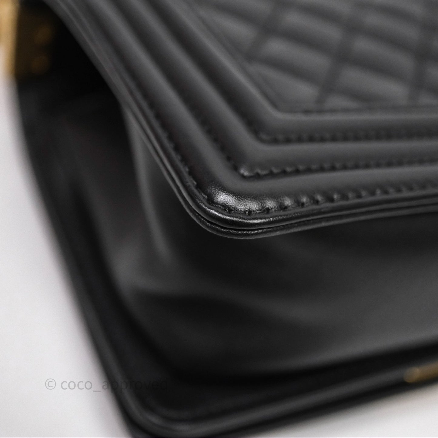 Chanel Small Boy Quilted Black Calfskin Aged Gold Hardware