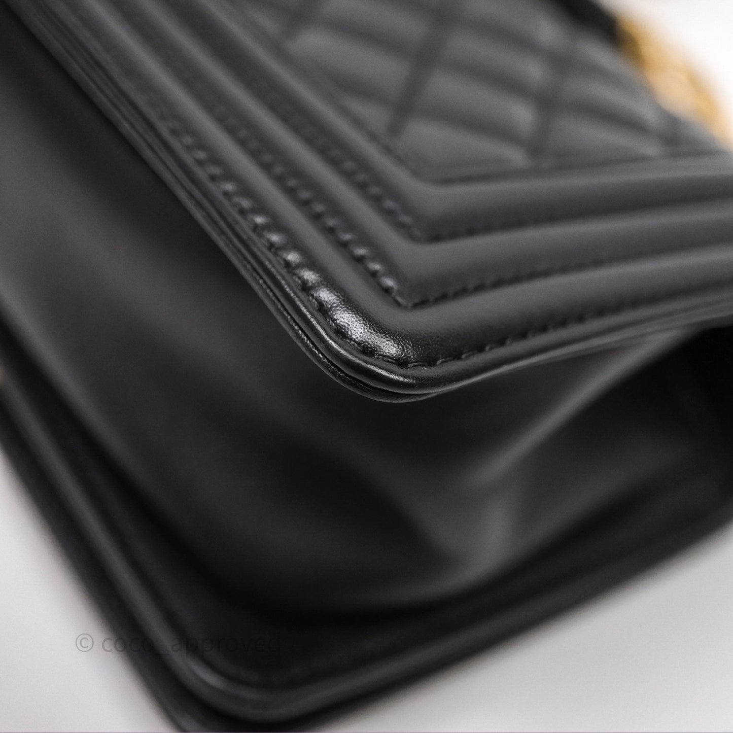 Chanel Small Boy Quilted Black Calfskin Aged Gold Hardware