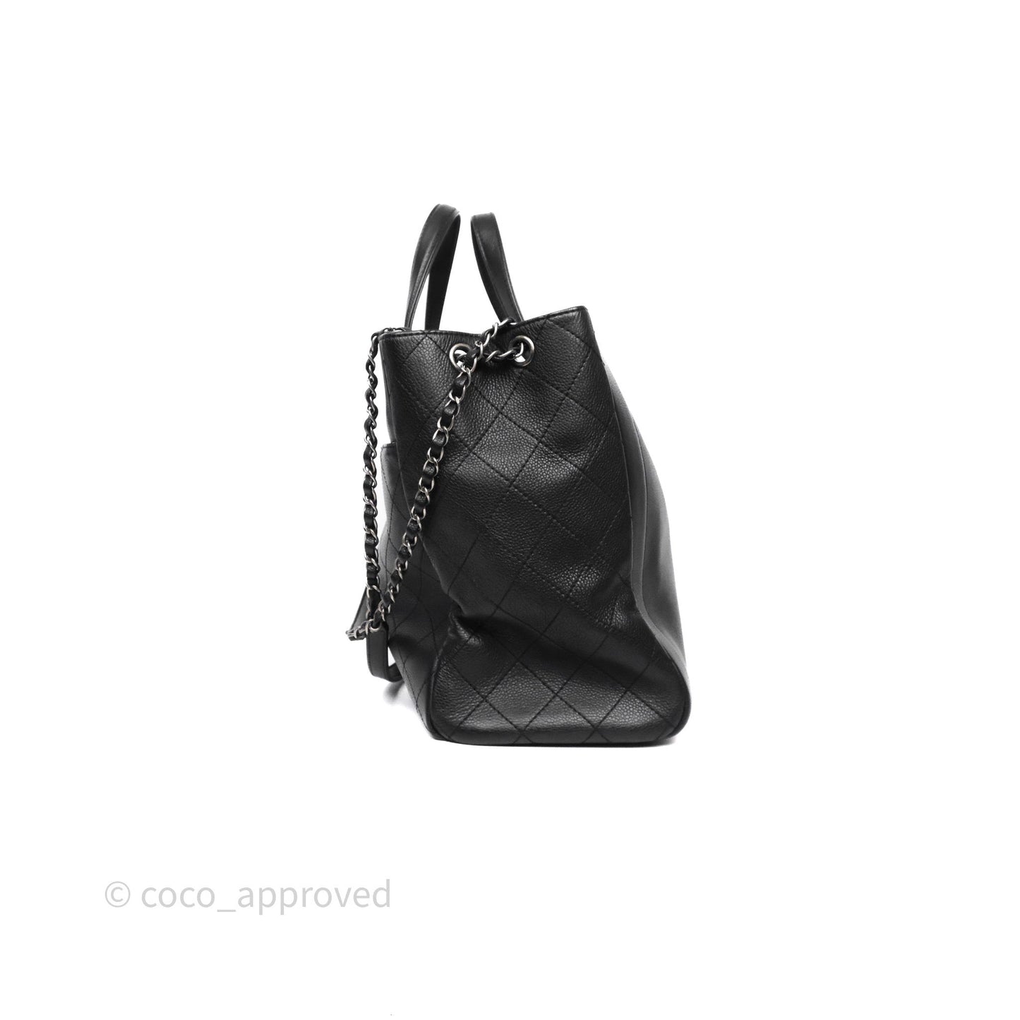 Chanel Shopping Tote Bag with Top Handle Black Caviar Ruthenium Hardware