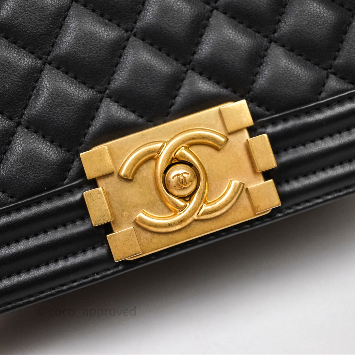Chanel Small Boy Quilted Black Calfskin Aged Gold Hardware