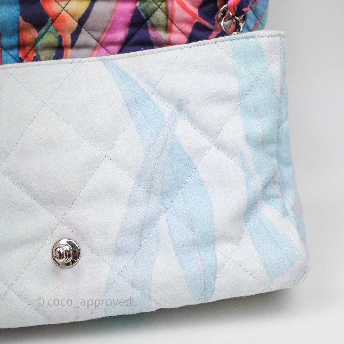 Chanel Single Flap Bag Blue Watercolour Denim Silver Hardware