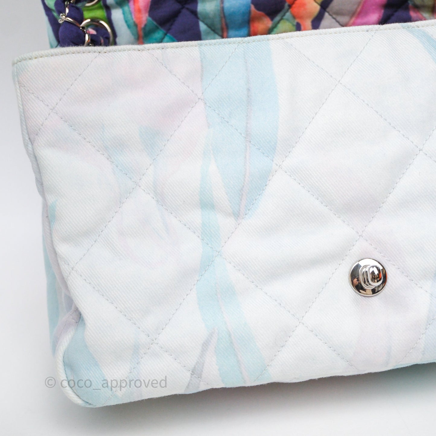Chanel Single Flap Bag Blue Watercolour Denim Silver Hardware