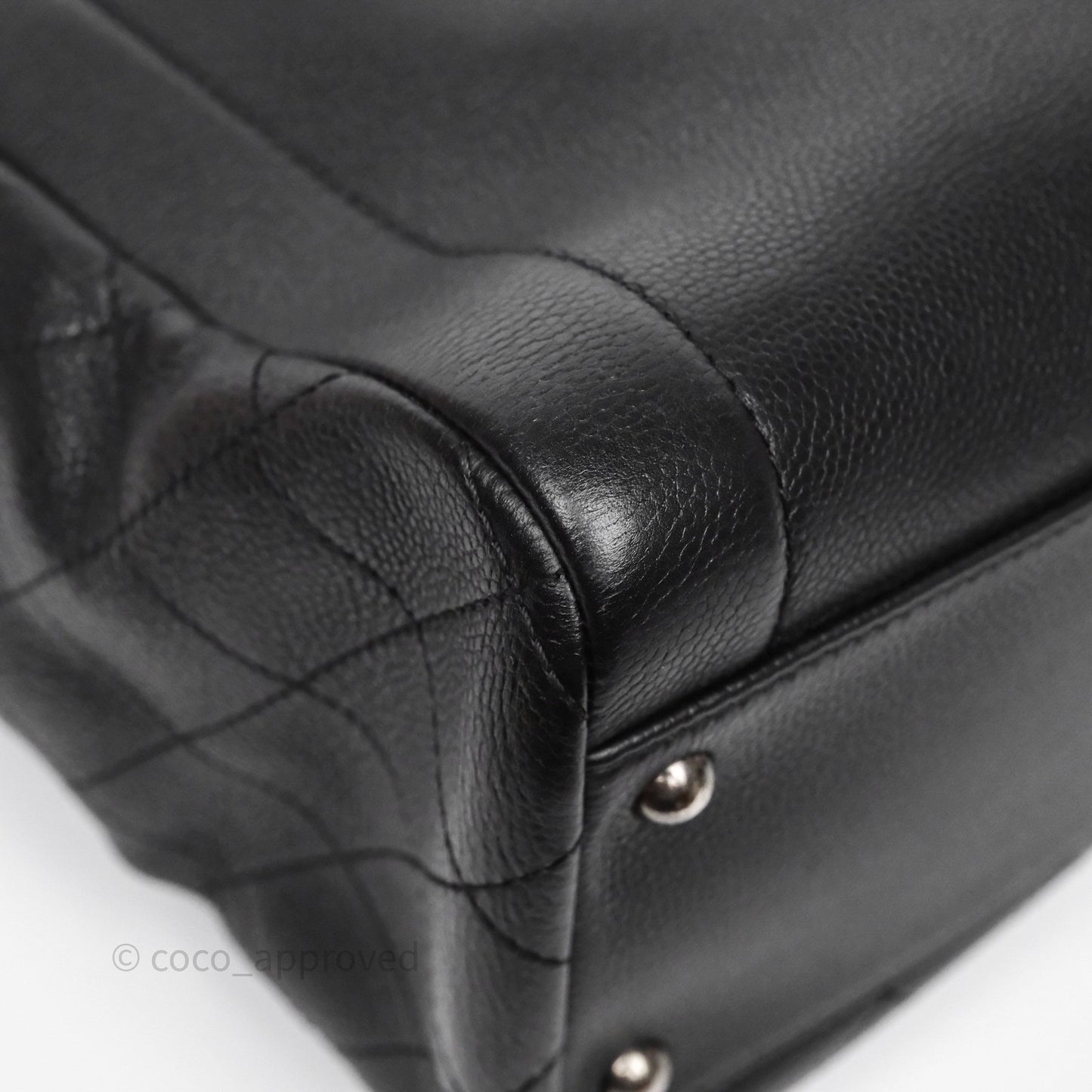 Chanel Shopping Tote Bag with Top Handle Black Caviar Ruthenium Hardware